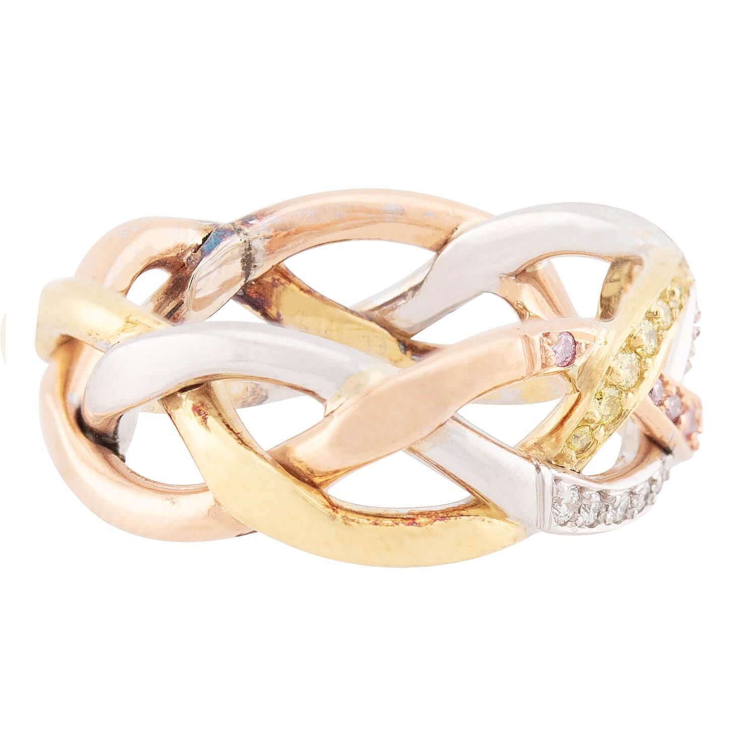 Moderno Fascia intrecciata con diamanti in metallo misto 18k in vendita