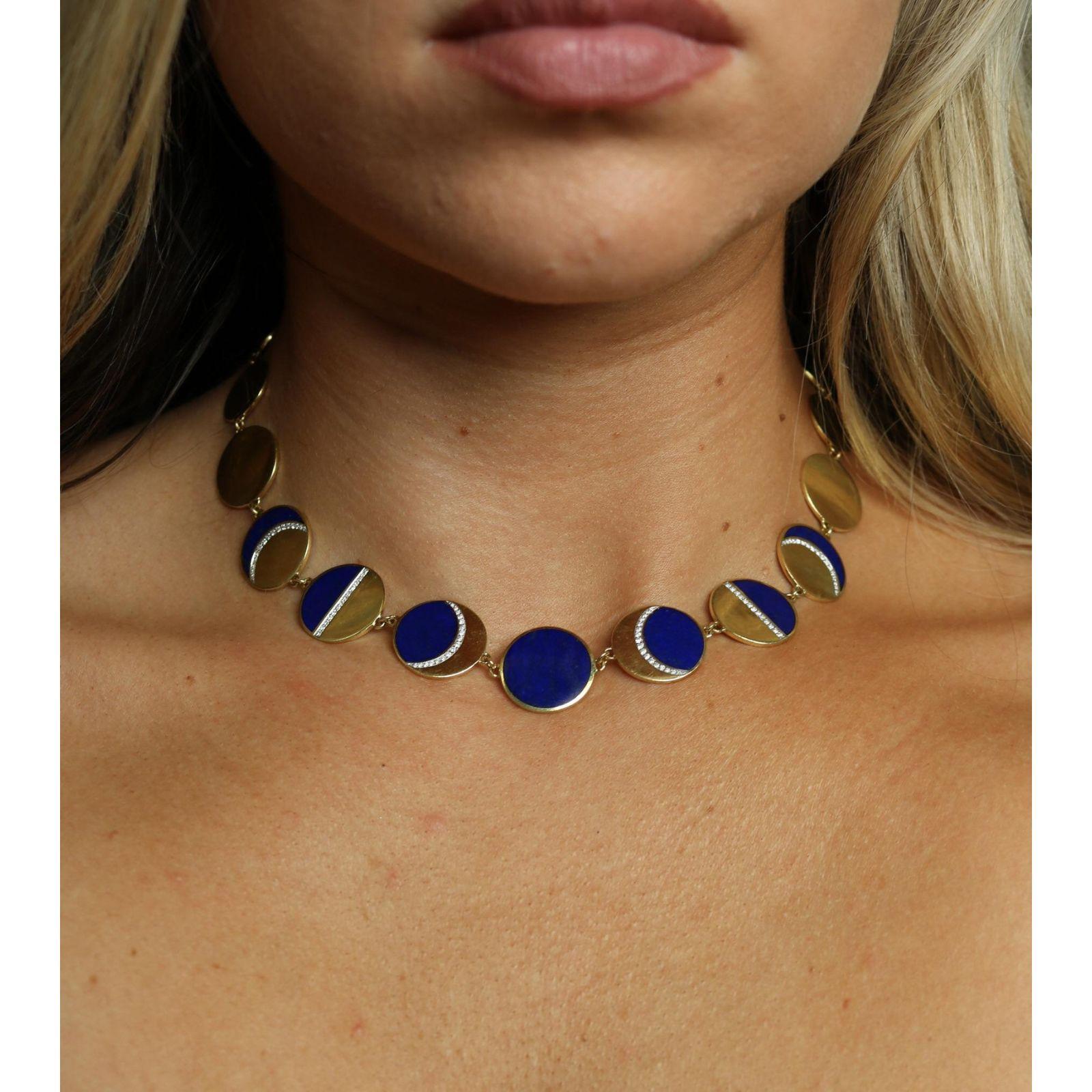Collier de lune en or jaune 18K par Pamela Love 'Moon Phase' Lapis Diamants en vente 6