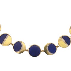 Estate 18K Moon Necklace by Pamela Love 'Moon Phase' Lapis Diamonds Yellow Gold