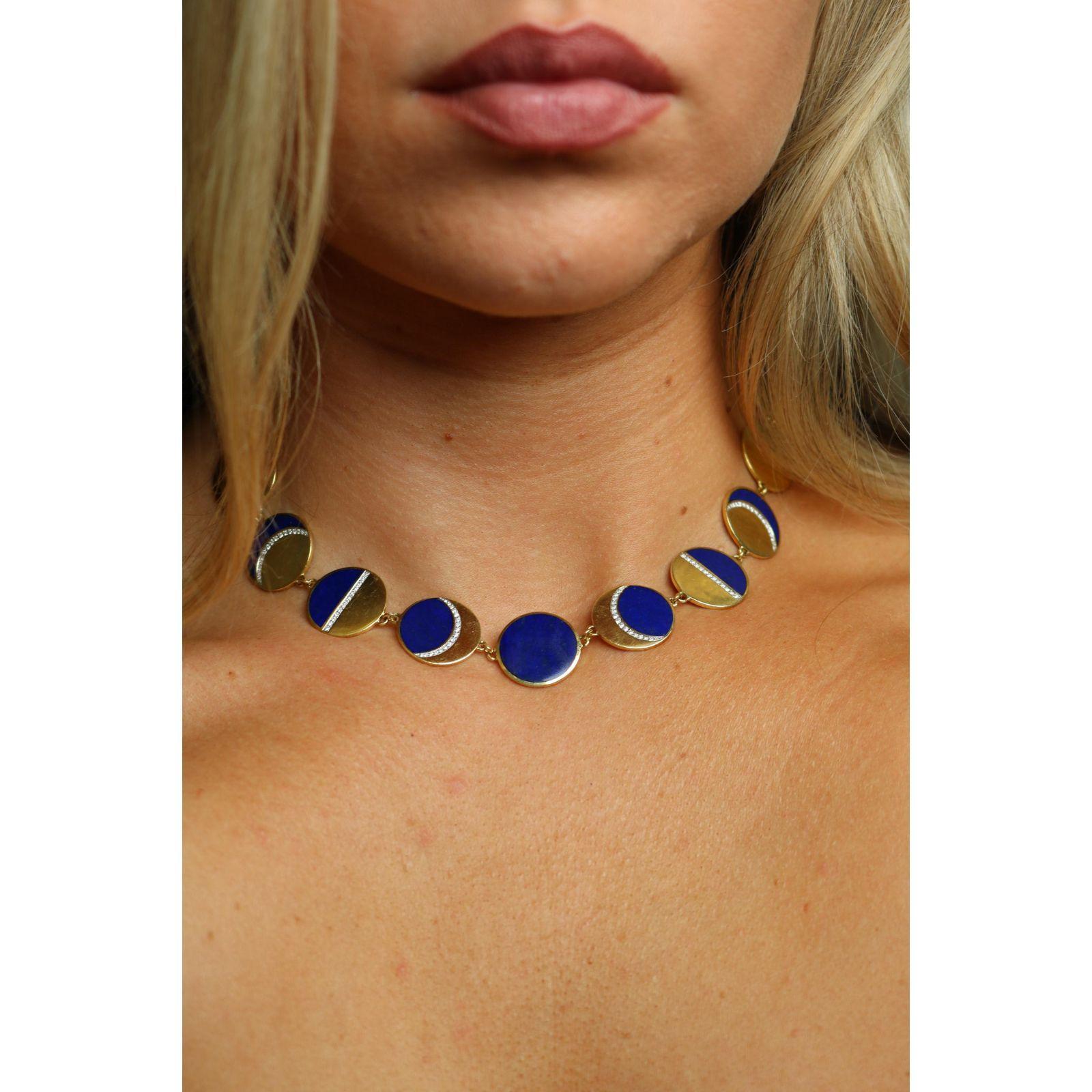 Contemporain Collier de lune en or jaune 18K par Pamela Love 'Moon Phase' Lapis Diamants en vente