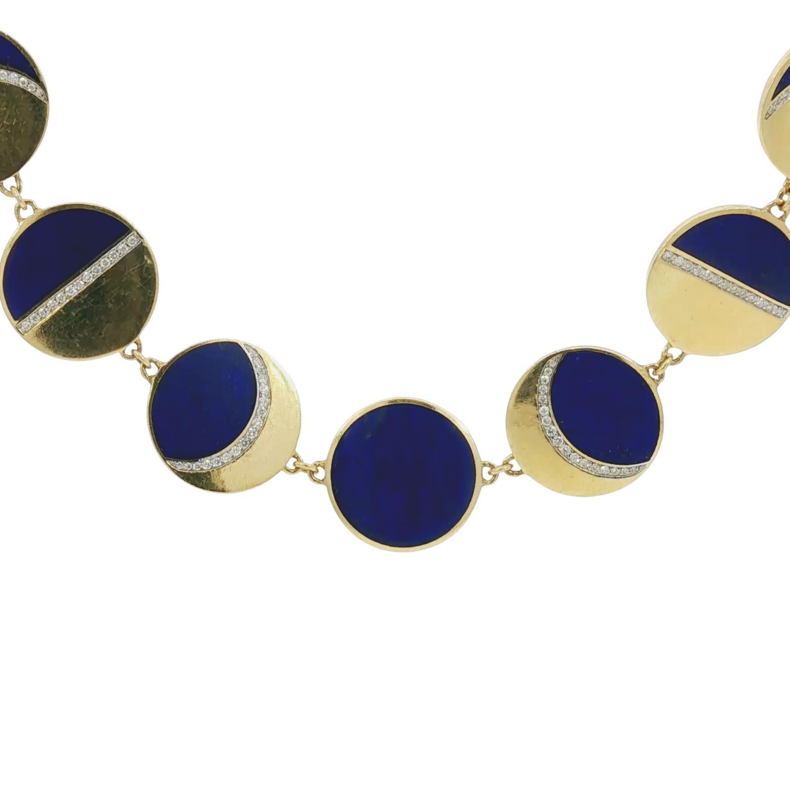 Collier de lune en or jaune 18K par Pamela Love 'Moon Phase' Lapis Diamants en vente 1
