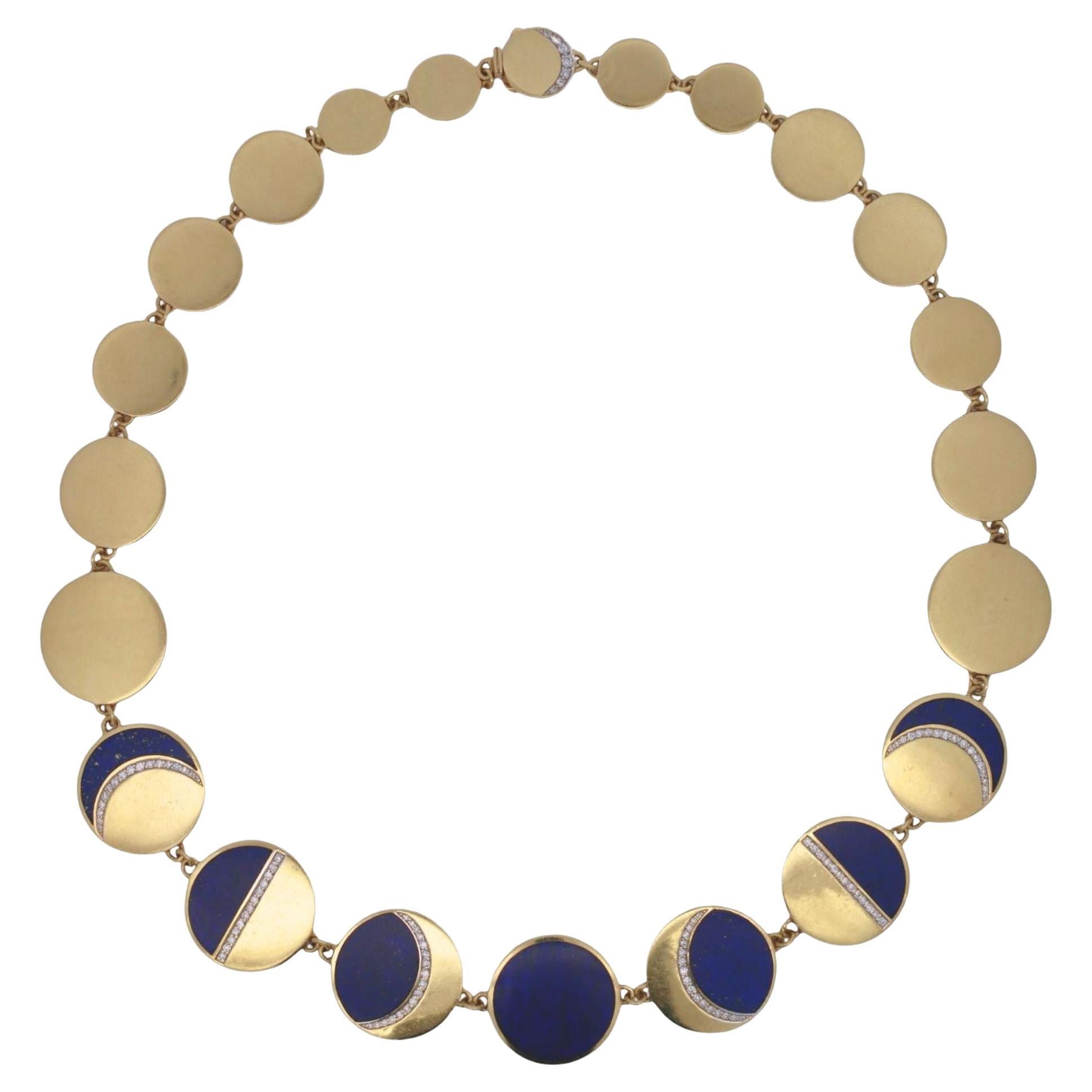 Estate 18K Mond Halskette von Pamela Love 'Mondphase' Lapis Diamanten Gelbgold