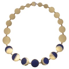 Estate 18K Moon Necklace by Pamela Love 'Moon Phase' Lapis Diamonds Yellow Gold