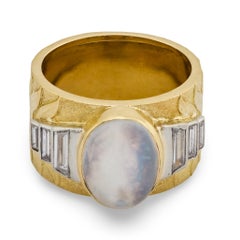 Estate 18k Moonstone & Diamond Cigar Band