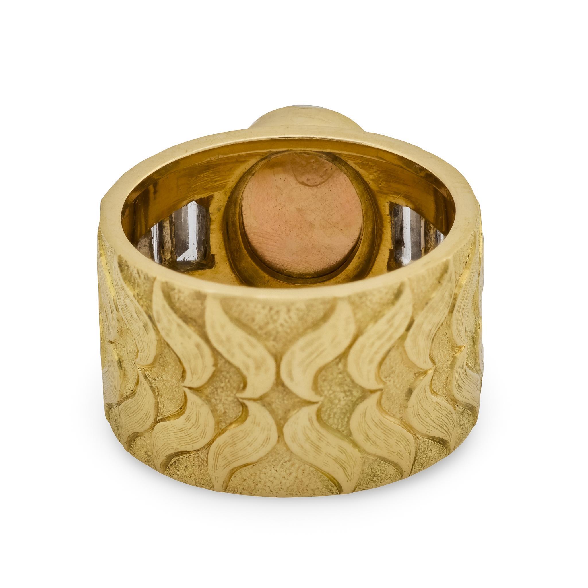 Cabochon Estate 18k Moonstone & Diamond Cigar Band For Sale