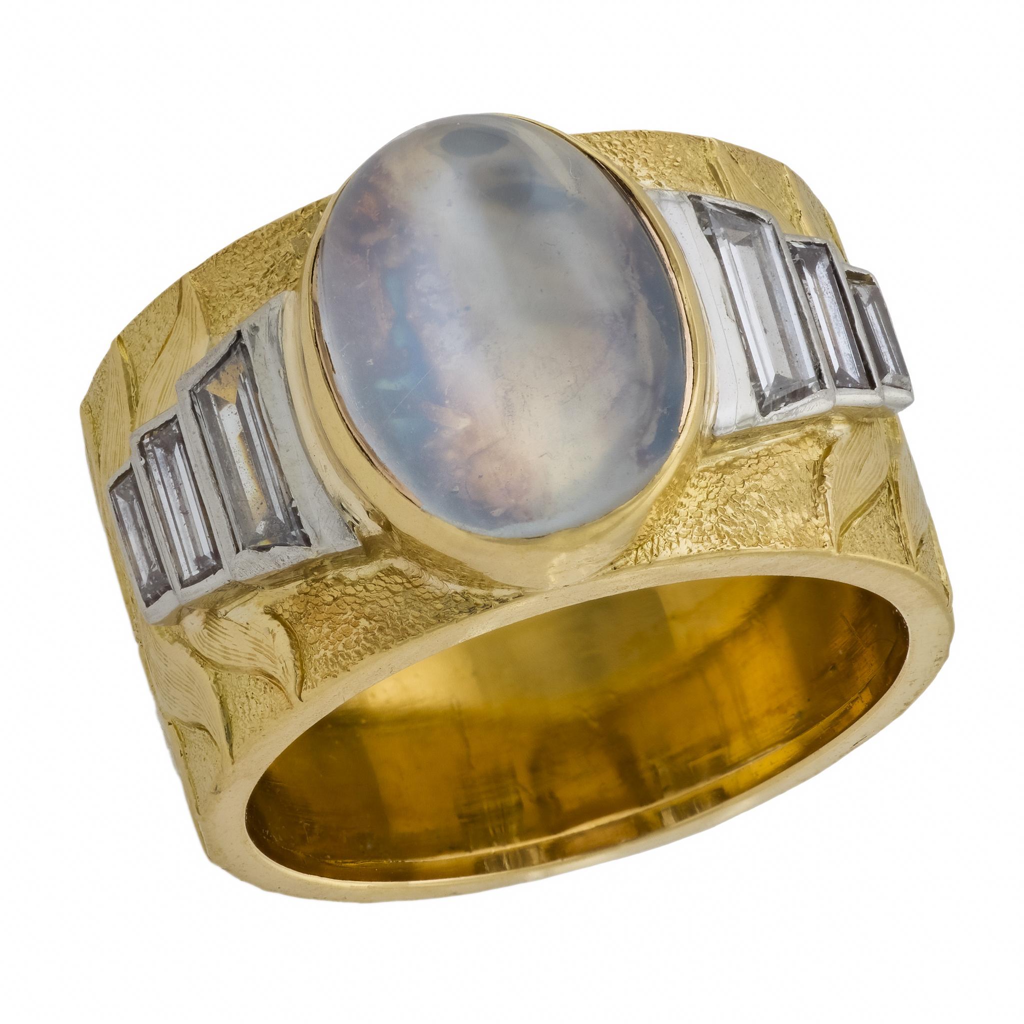 Estate 18k Moonstone & Diamond Cigar Band For Sale
