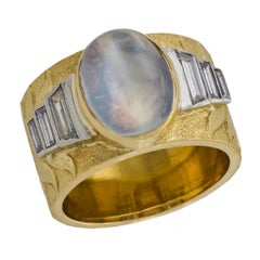 Estate 18k Moonstone & Diamond Cigar Band
