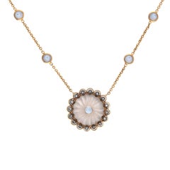 Collar Colgante Estate 18k Piedra Lunar, Cristal de Cuarzo Roca y Zafiro Blanco