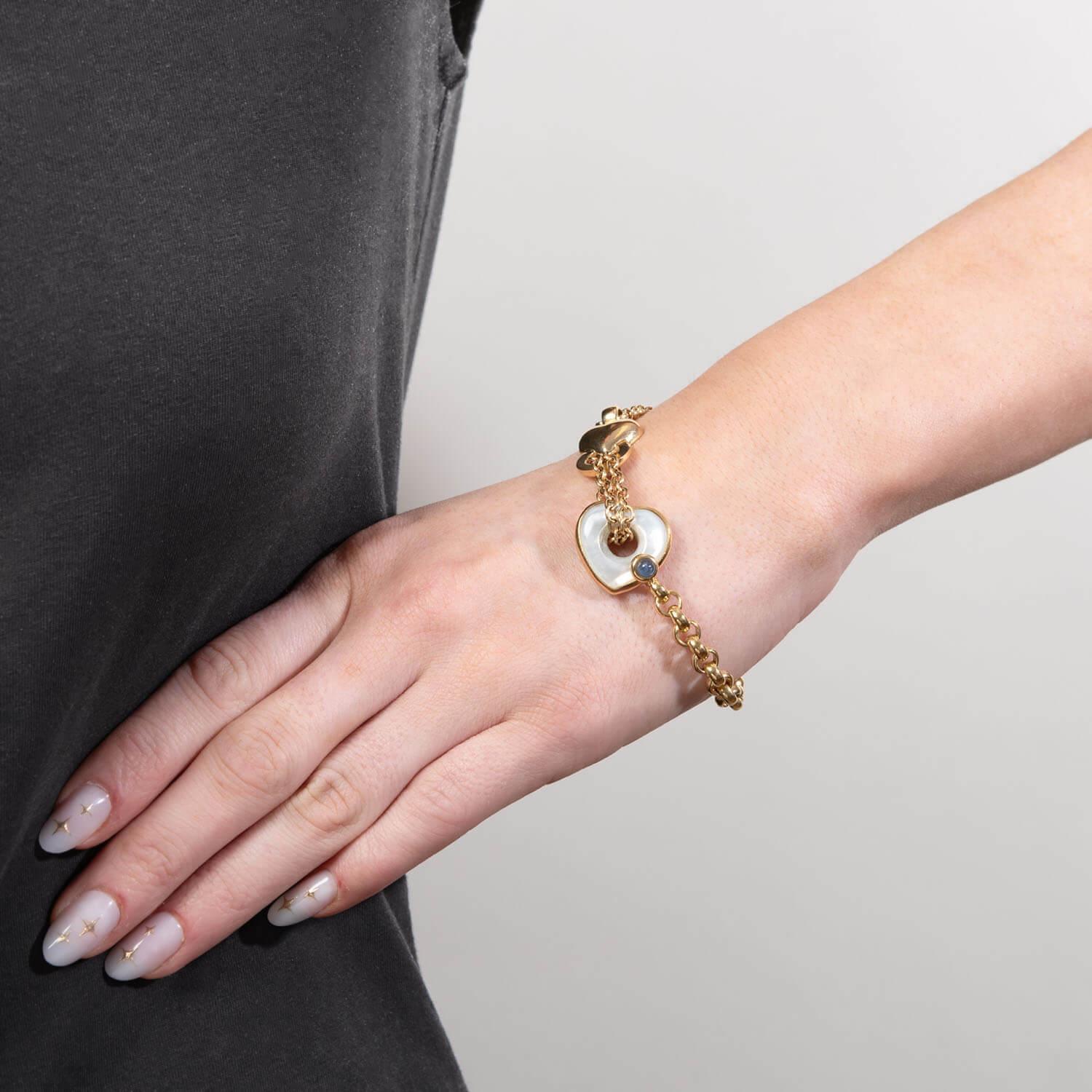 Estate 18k Mother of Pearl and Sapphire Earring and Bracelet Set For Sale 7