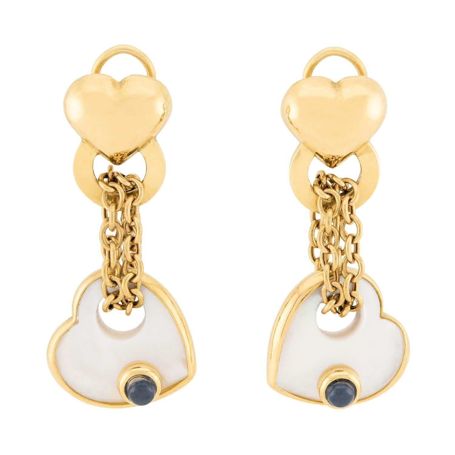 Estate 18k Mother of Pearl and Sapphire Earring and Bracelet Set For Sale 2