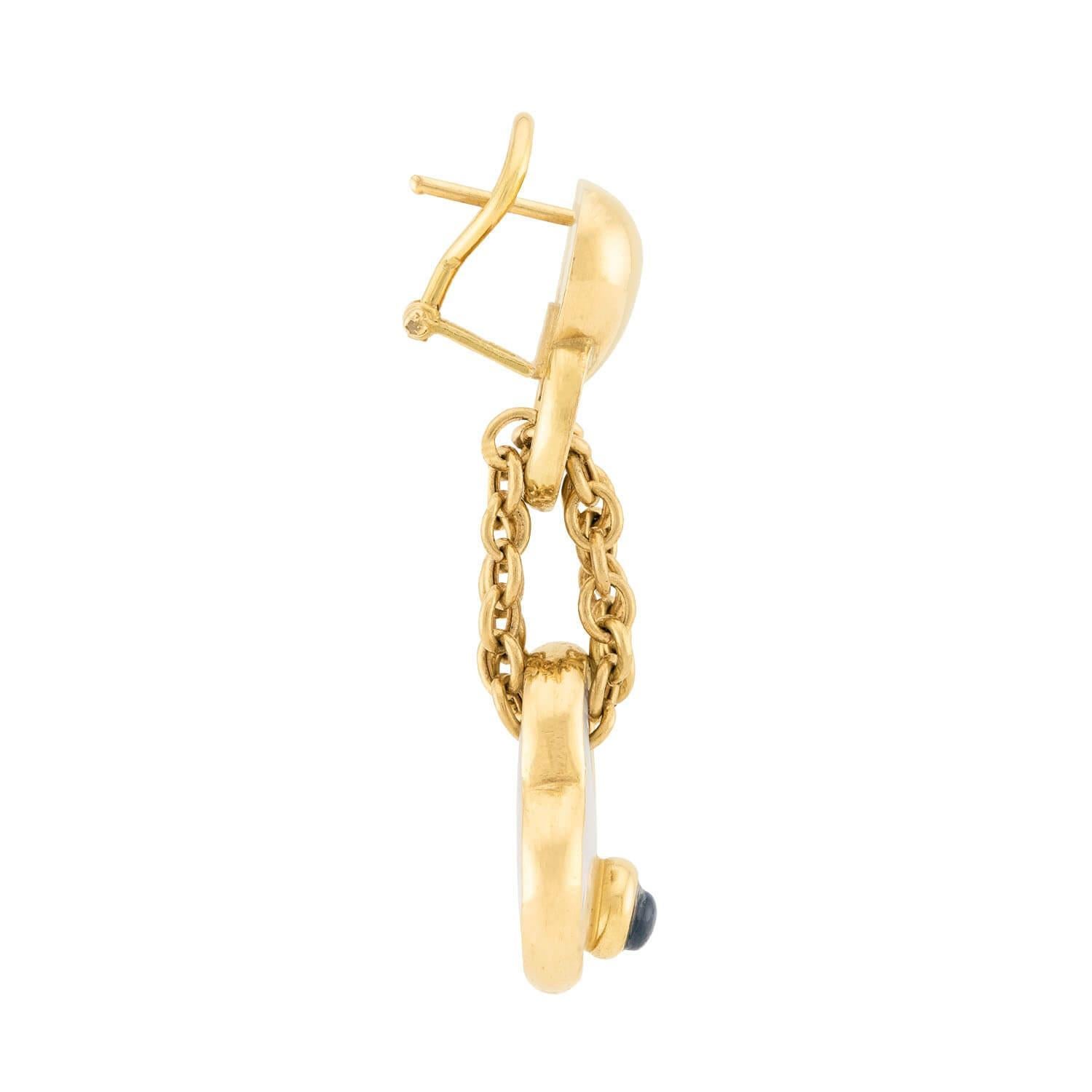 Estate 18k Mother of Pearl and Sapphire Earring and Bracelet Set For Sale 3