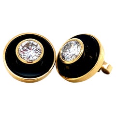 18K 2.48ctw VVS Diamond and Onyx Vintage Stud Earrings