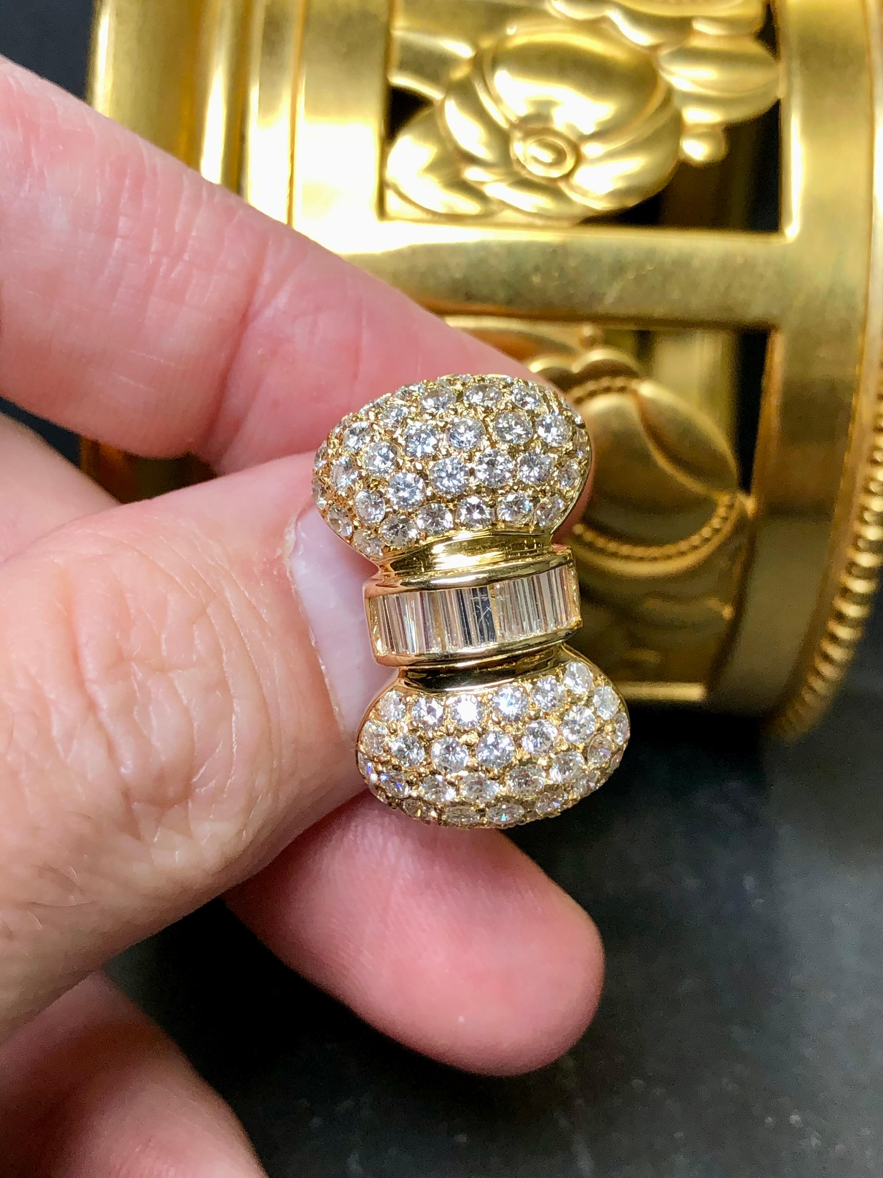 Estate 18K Pave Baguette Diamond Bow Cocktail Ring 3.40cttw Sz 5.75 For Sale 2