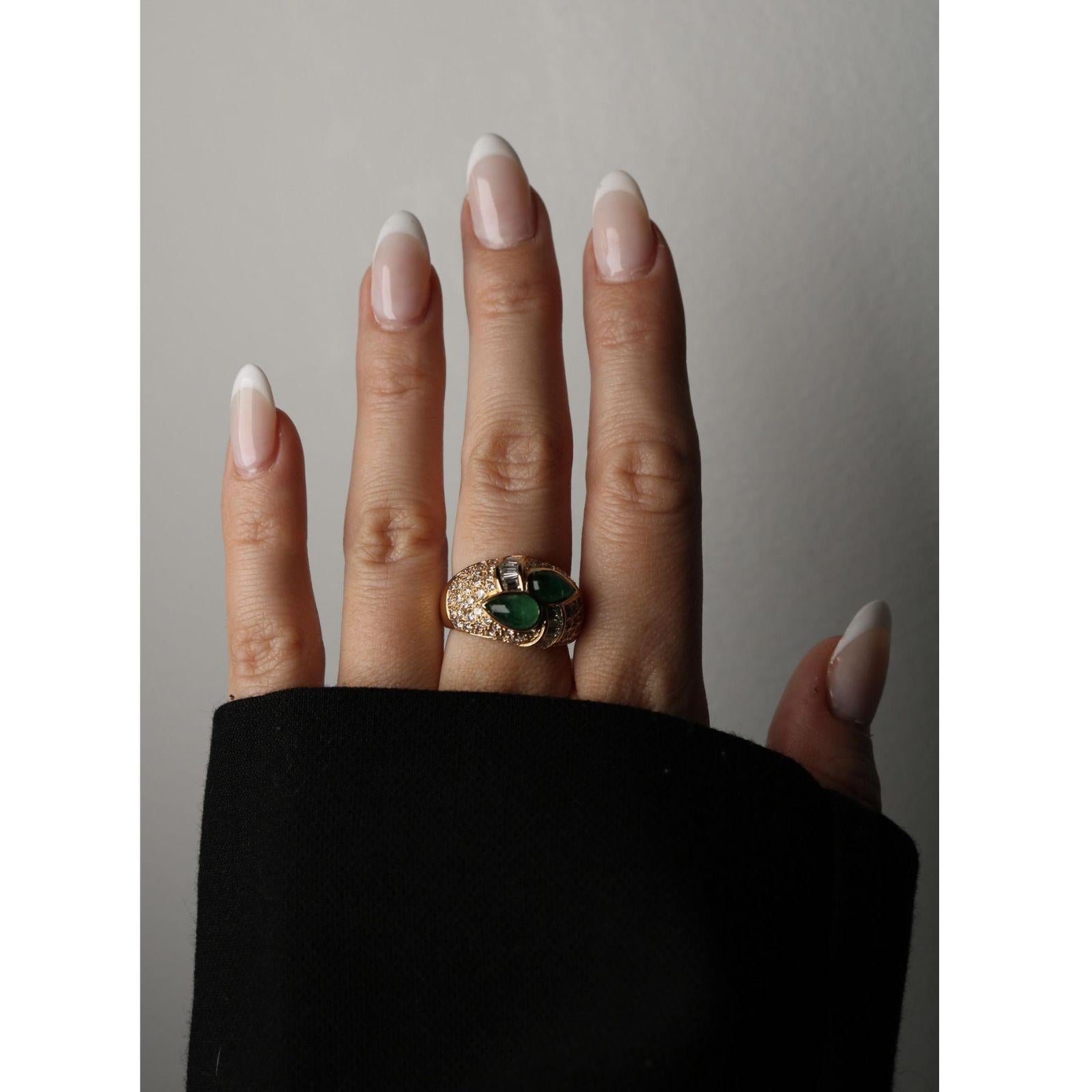Estate 18K Pave Diamond Cocktail Ring Emerald Cabochon 18k Yellow Gold ~3.81ctw For Sale 5