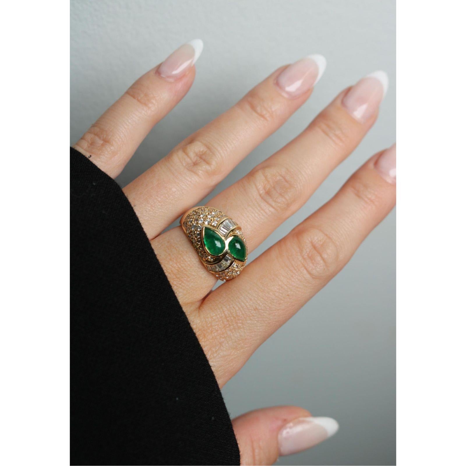 Modern Estate 18K Pave Diamond Cocktail Ring Emerald Cabochon 18k Yellow Gold ~3.81ctw For Sale