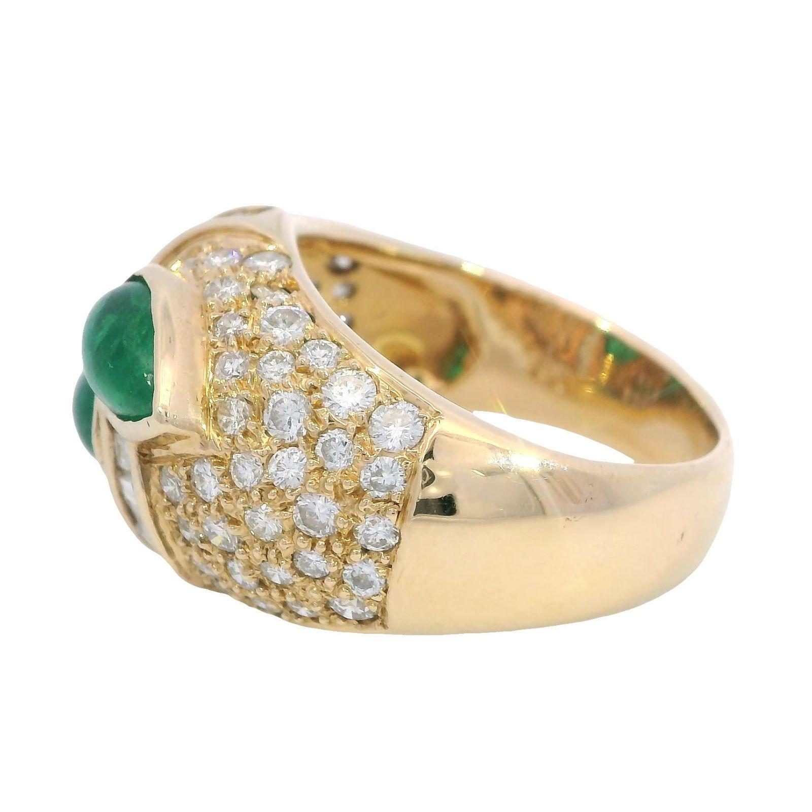 Estate 18K Pave Diamond Cocktail Ring Emerald Cabochon 18k Yellow Gold ~3.81ctw In Good Condition For Sale In Fairfield, CT