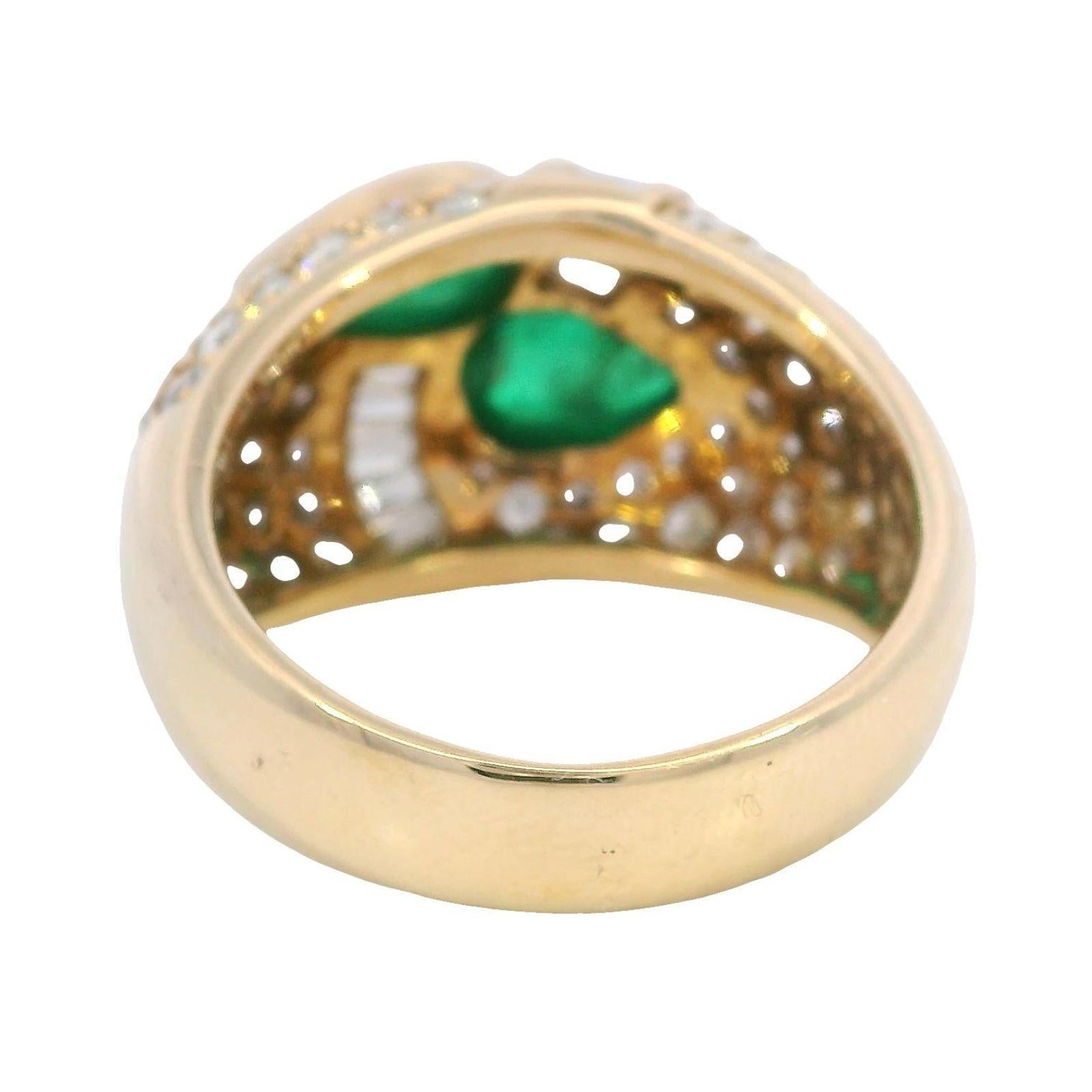 Women's Estate 18K Pave Diamond Cocktail Ring Emerald Cabochon 18k Yellow Gold ~3.81ctw For Sale