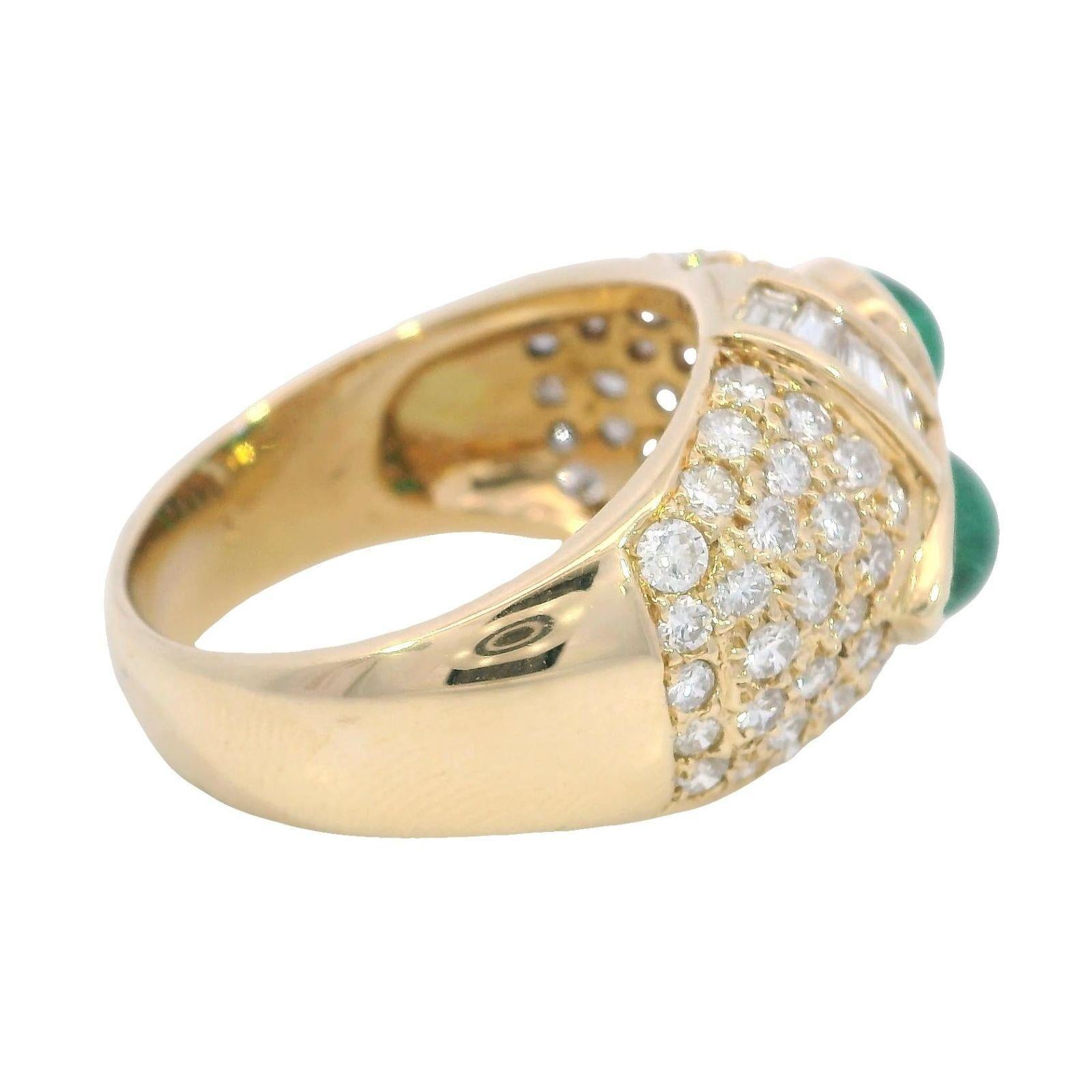 Estate 18K Pave Diamond Cocktail Ring Emerald Cabochon 18k Yellow Gold ~3.81ctw For Sale 1