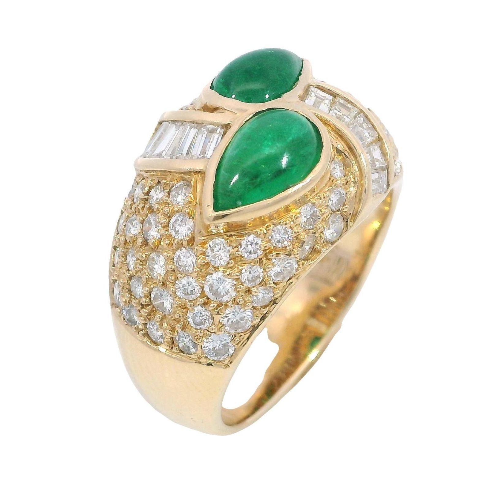 Estate 18K Pave Diamond Cocktail Ring Emerald Cabochon 18k Yellow Gold ~3.81ctw For Sale 2