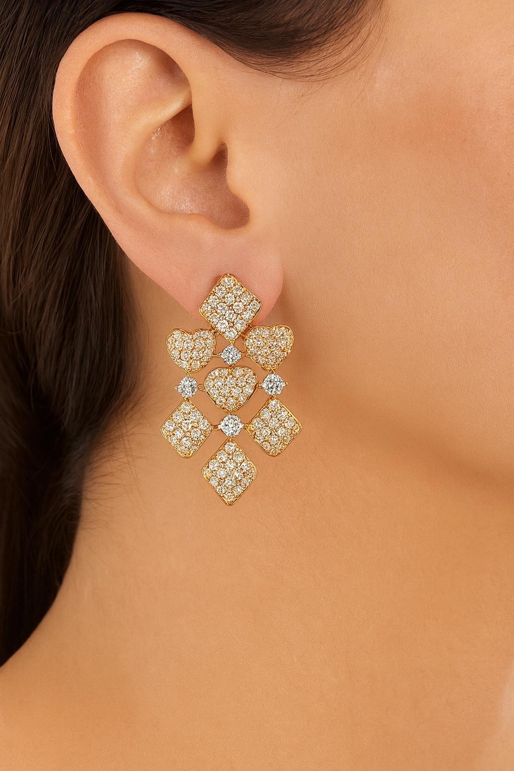 Estate 18K Pave Diamond Puffed Heart Articulating Drop Dangle Earrings F Vs im Angebot 4