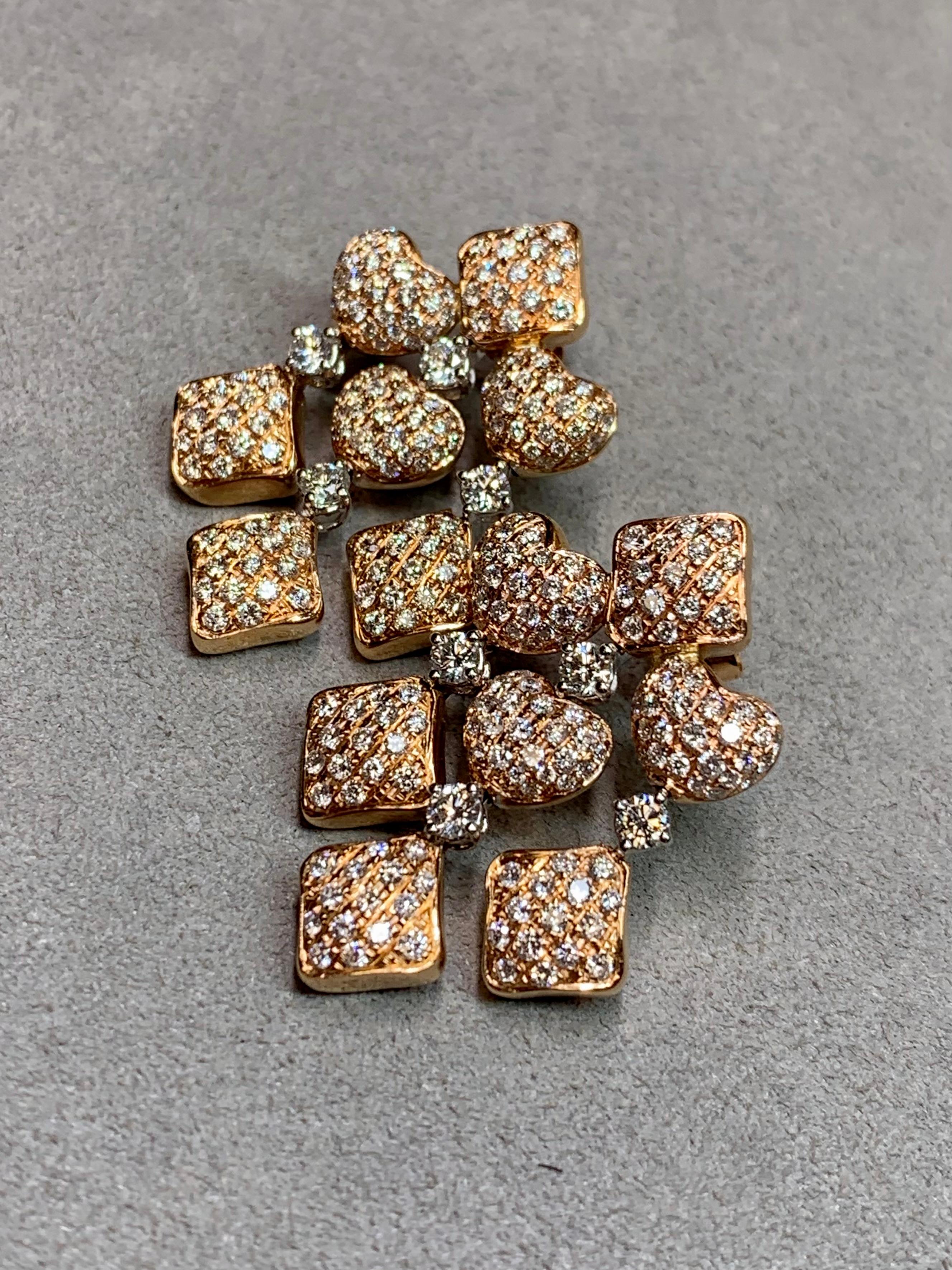 Estate 18K Pave Diamond Puffed Heart Articulating Drop Dangle Earrings F Vs im Zustand „Hervorragend“ im Angebot in Winter Springs, FL