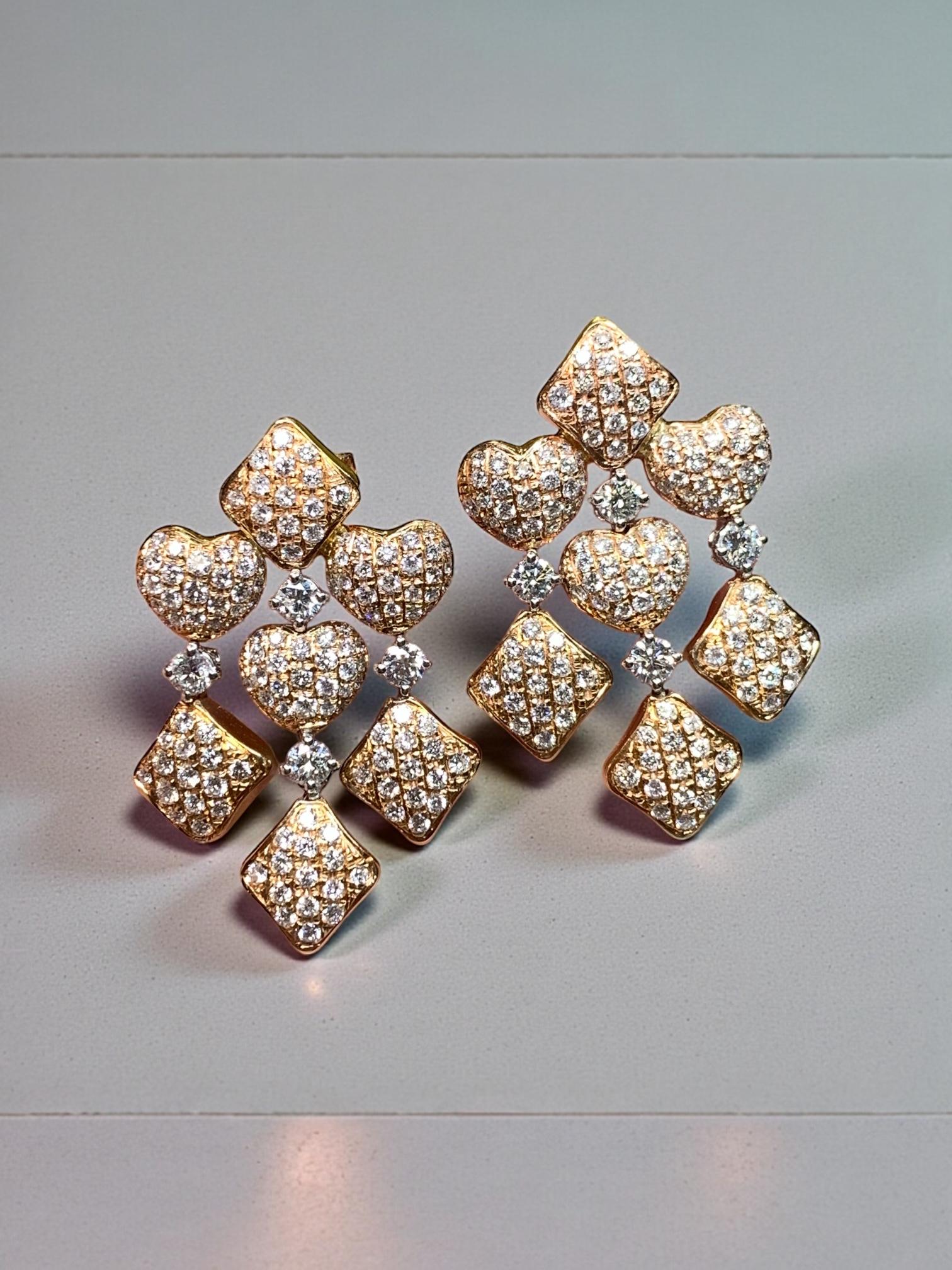 Estate 18K Pave Diamond Puffed Heart Articulating Drop Dangle Earrings F Vs im Angebot 3