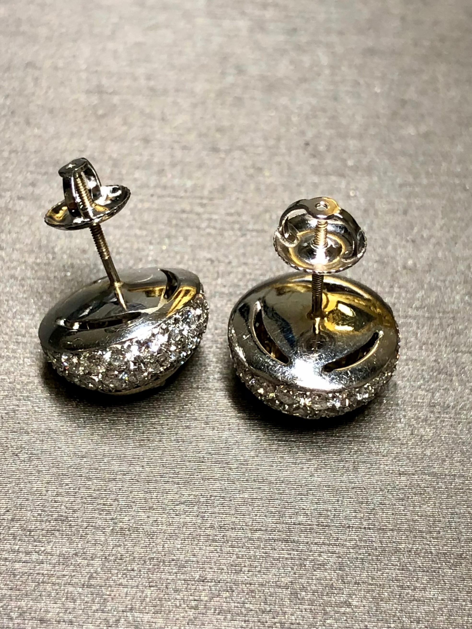 Heart Cut Estate 18K Pave Heart Shape Diamond Dome Two Tone Stud Earrings 3.44cttw F Vs For Sale