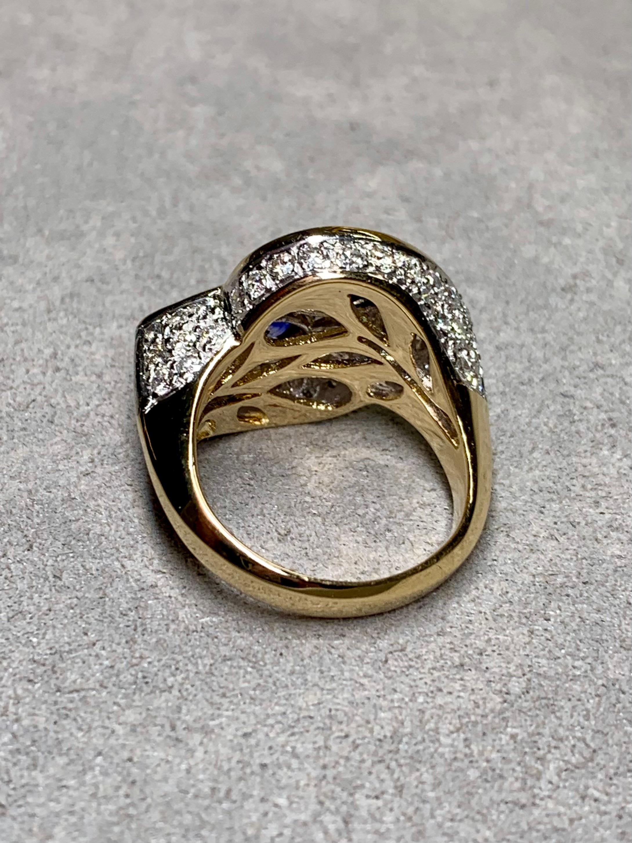 Estate 18K Pear Sapphire Baguette Diamond Bypass Cocktail Ring 5.23ctw In Good Condition For Sale In Winter Springs, FL