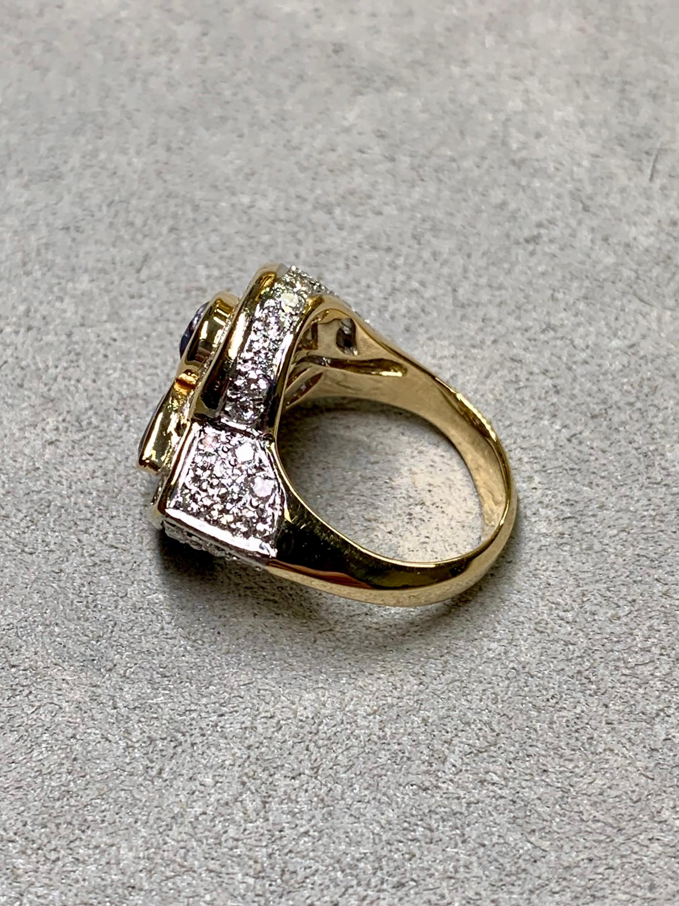 Women's or Men's Estate 18K Pear Sapphire Baguette Diamond Bypass Cocktail Ring 5.23ctw For Sale