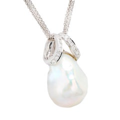 Estate 18k Pearl and Diamond Pendant Necklace