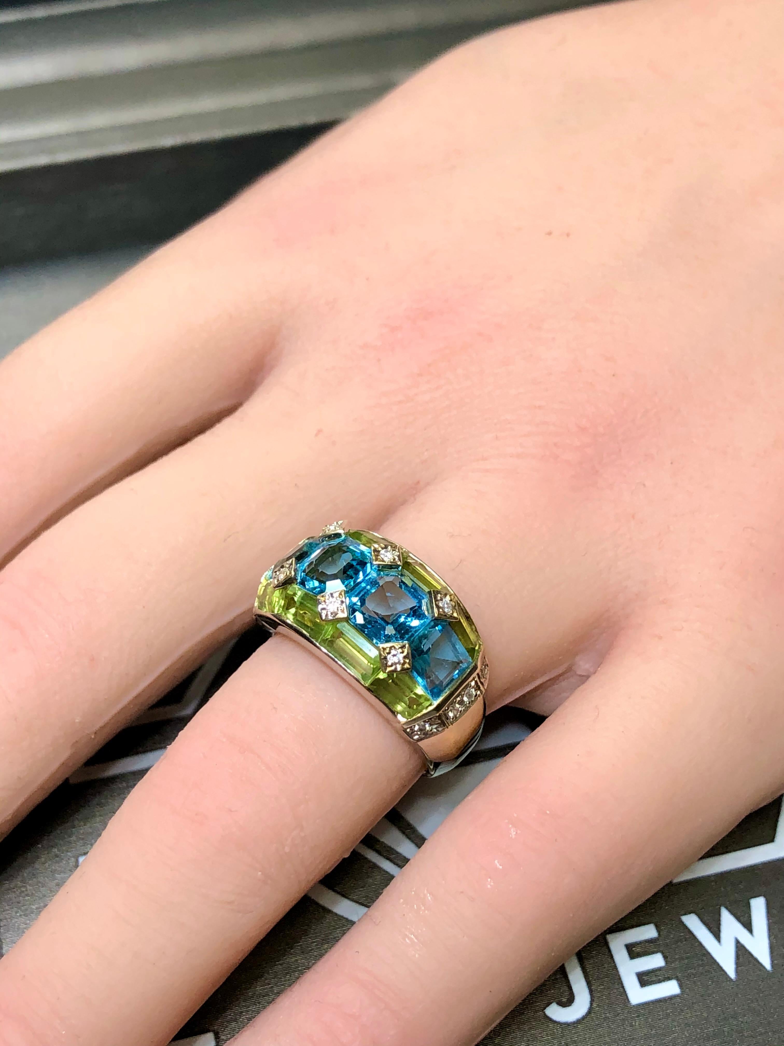 Estate 18K Peridot Topaz Diamond Cocktail Band 5.90cttw Sz 6 In Good Condition For Sale In Winter Springs, FL