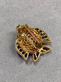 Estate 18K Pink & Blue Sapphire Emerald Diamond Finely Made Fish Pin  Pendant