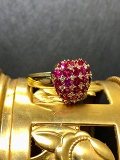 Estate 18k Pink Sapphire Diamond Heart Cluster Cocktail Ring 4.46cttw