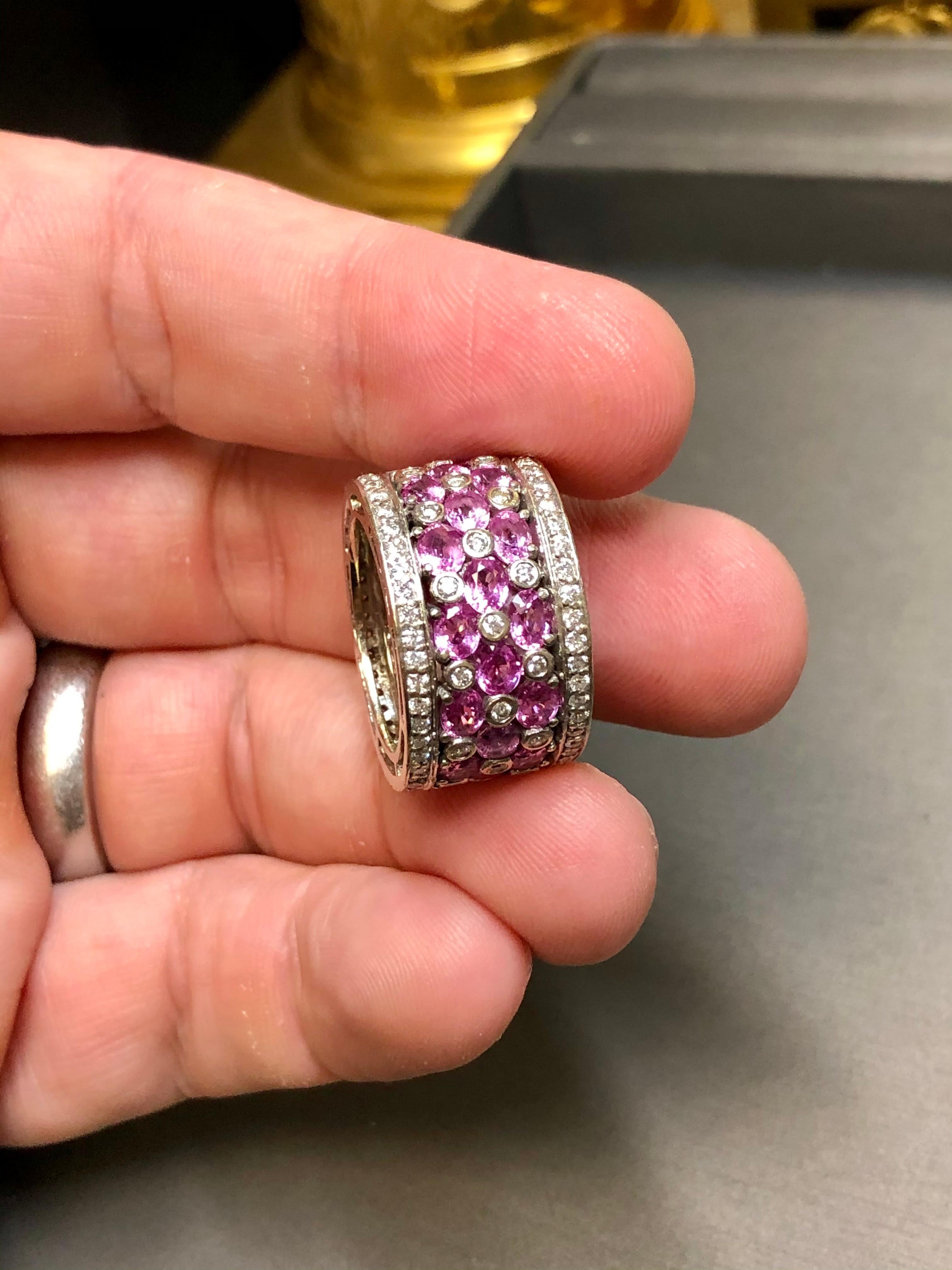 Estate 18K Pink Sapphire Diamond Wide Band Cocktail Ring 10.86cttw Sz 6.25 For Sale 5