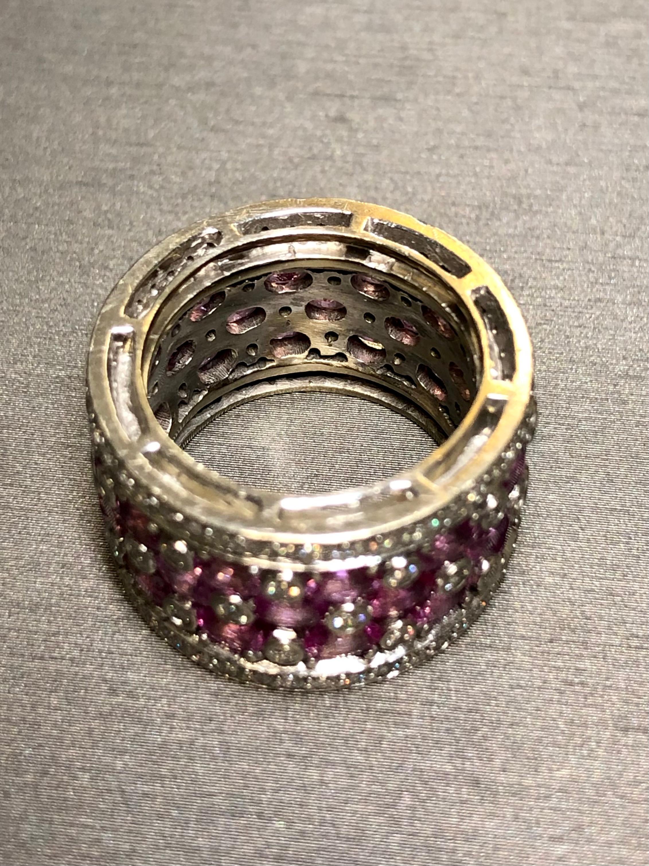 Women's or Men's Estate 18K Pink Sapphire Diamond Wide Band Cocktail Ring 10.86cttw Sz 6.25 For Sale