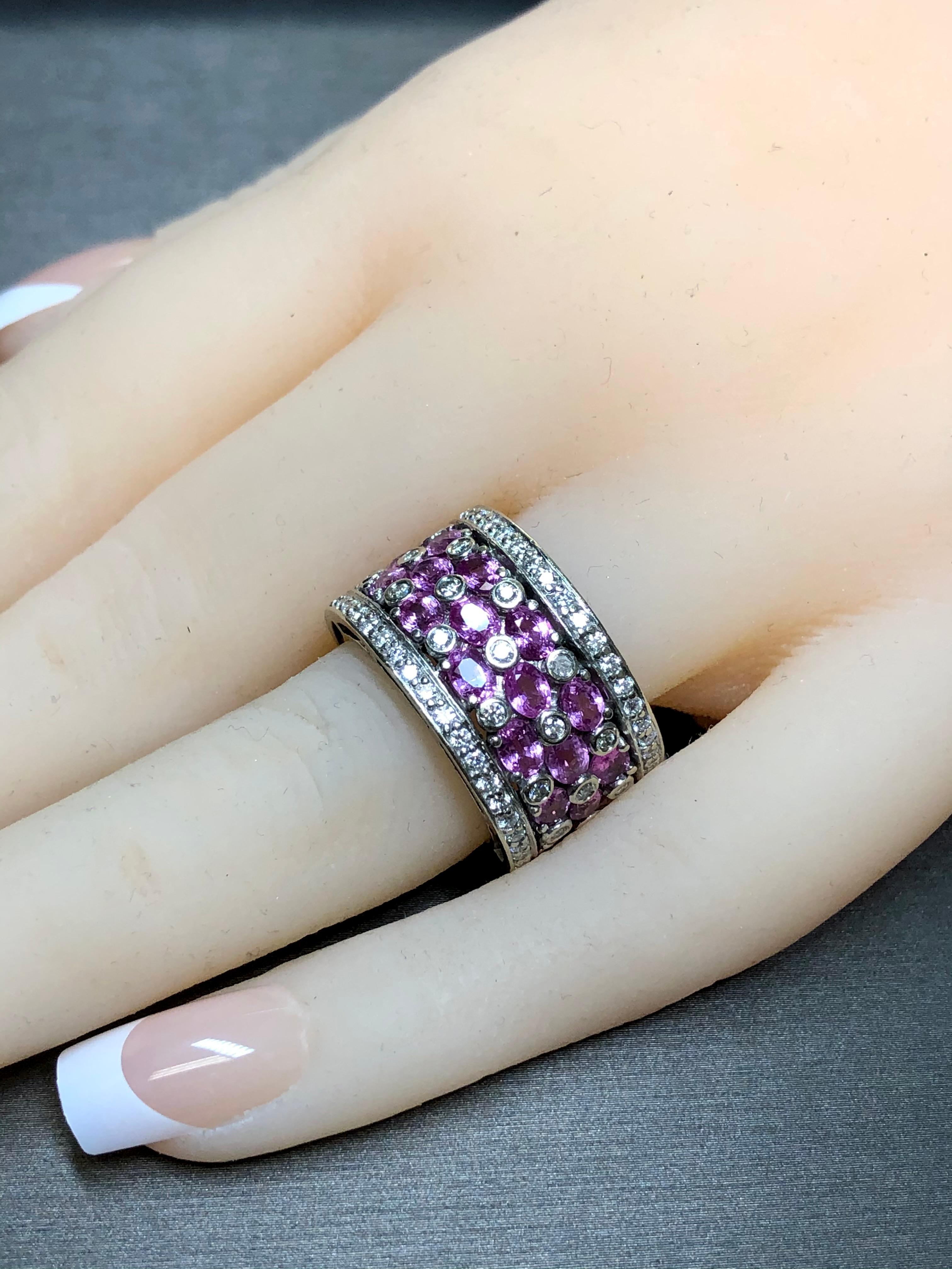 Estate 18K Pink Sapphire Diamond Wide Band Cocktail Ring 10.86cttw Sz 6.25 For Sale 1