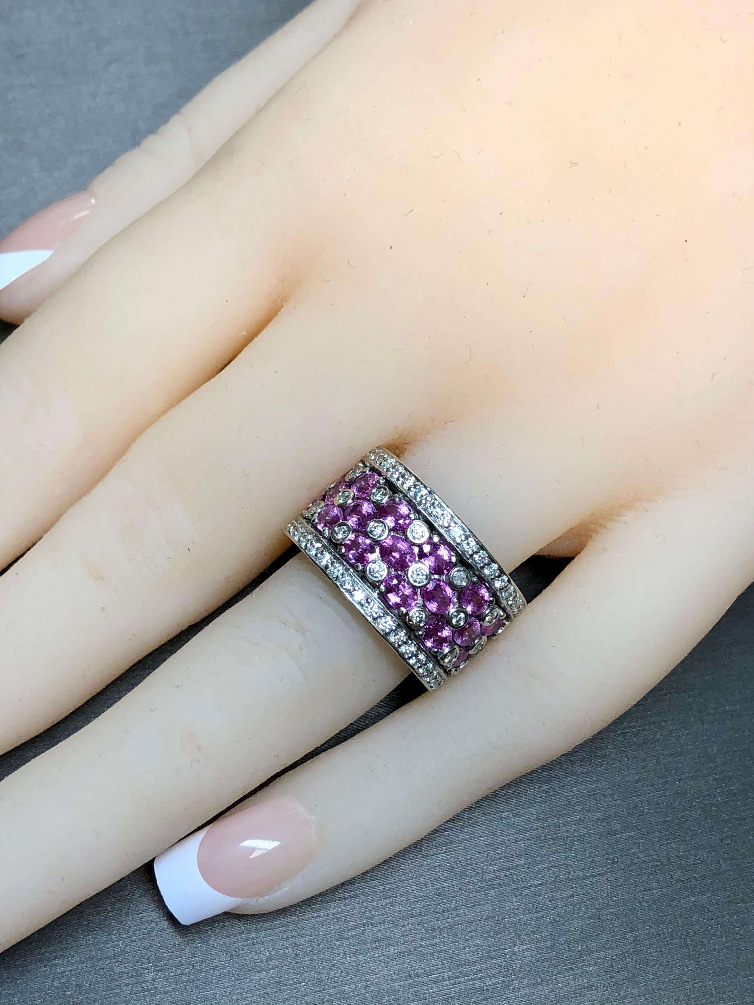 Estate 18K Pink Sapphire Diamond Wide Band Cocktail Ring 10.86cttw Sz 6.25 For Sale 2