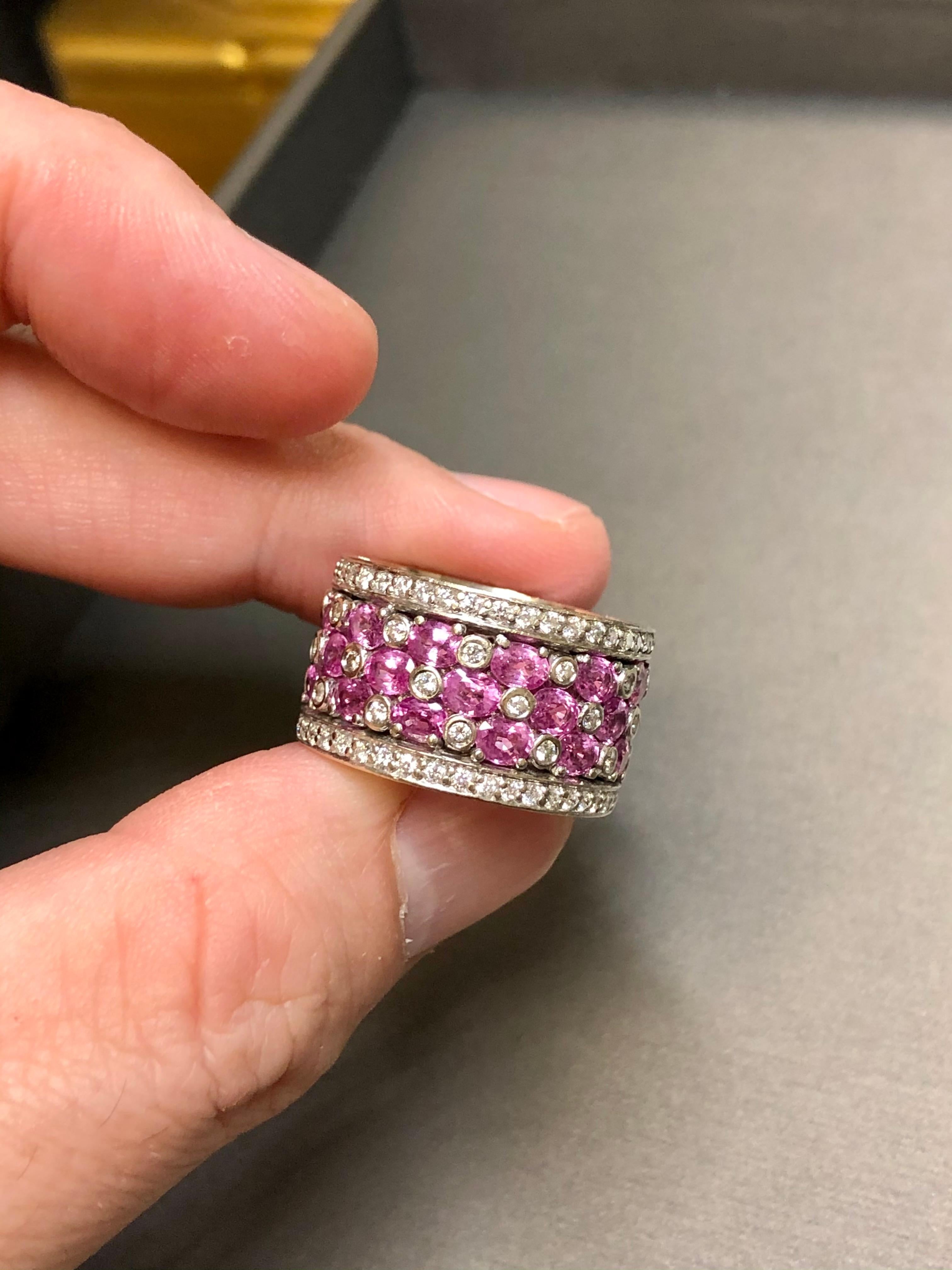 Estate 18K Pink Sapphire Diamond Wide Band Cocktail Ring 10.86cttw Sz 6.25 For Sale 3