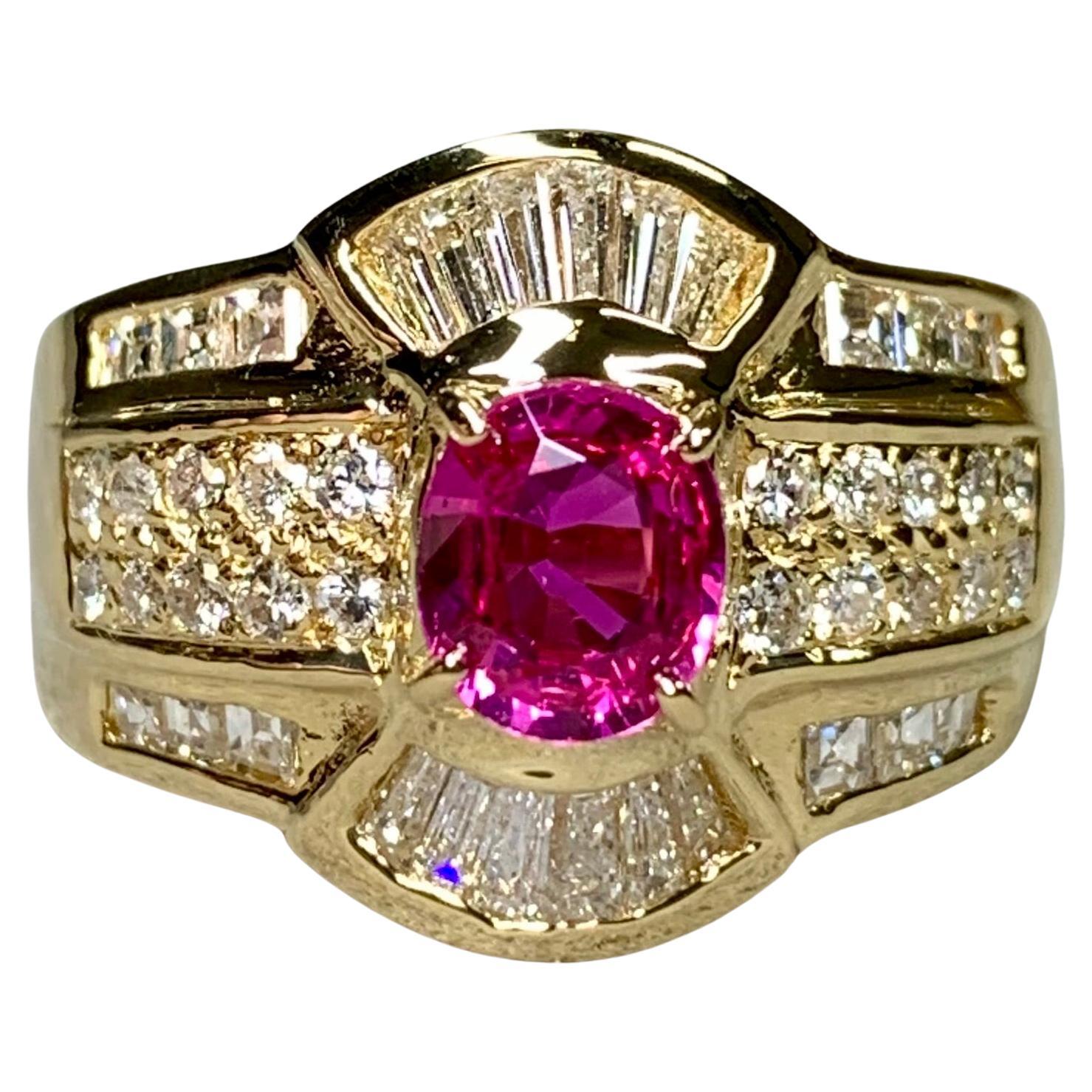Estate 18K Pink Sapphire Square Tapered Baguette Diamond Cocktail Ring 2.60ctw