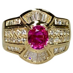 Estate 18K Pink Sapphire Square Tapered Baguette Diamond Cocktail Ring 2.60ctw