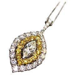 Estate 18K Platinum Fancy Yellow Diamond Marquise Pendant Necklace 3.37cttw G Vs