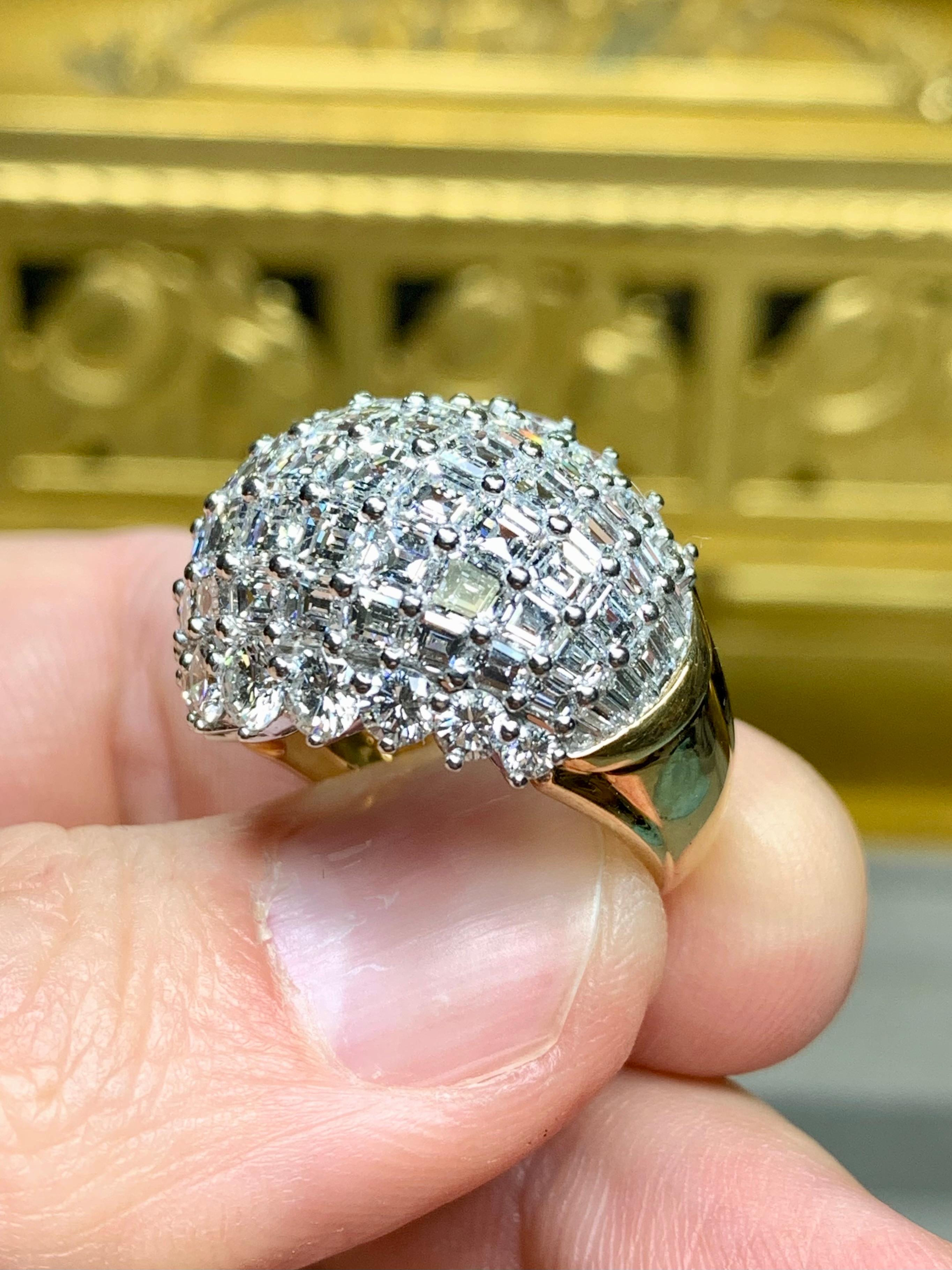 OSCAR HEYMAN 18K Platinum Baguette Round Carré Diamond Dome Cocktail Ring 11ct For Sale 4