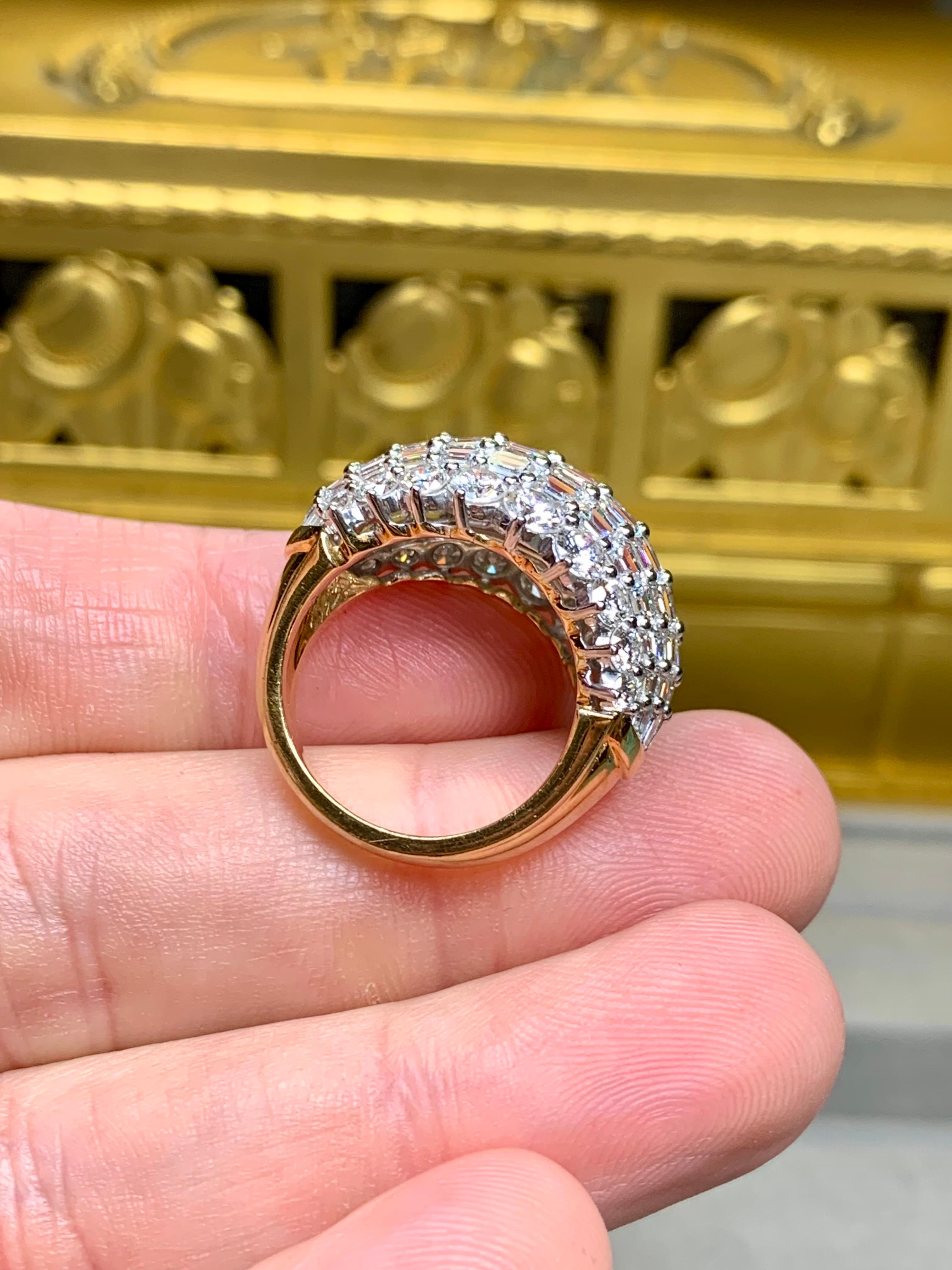 OSCAR HEYMAN 18K Platinum Baguette Round Carré Diamond Dome Cocktail Ring 11ct For Sale 5
