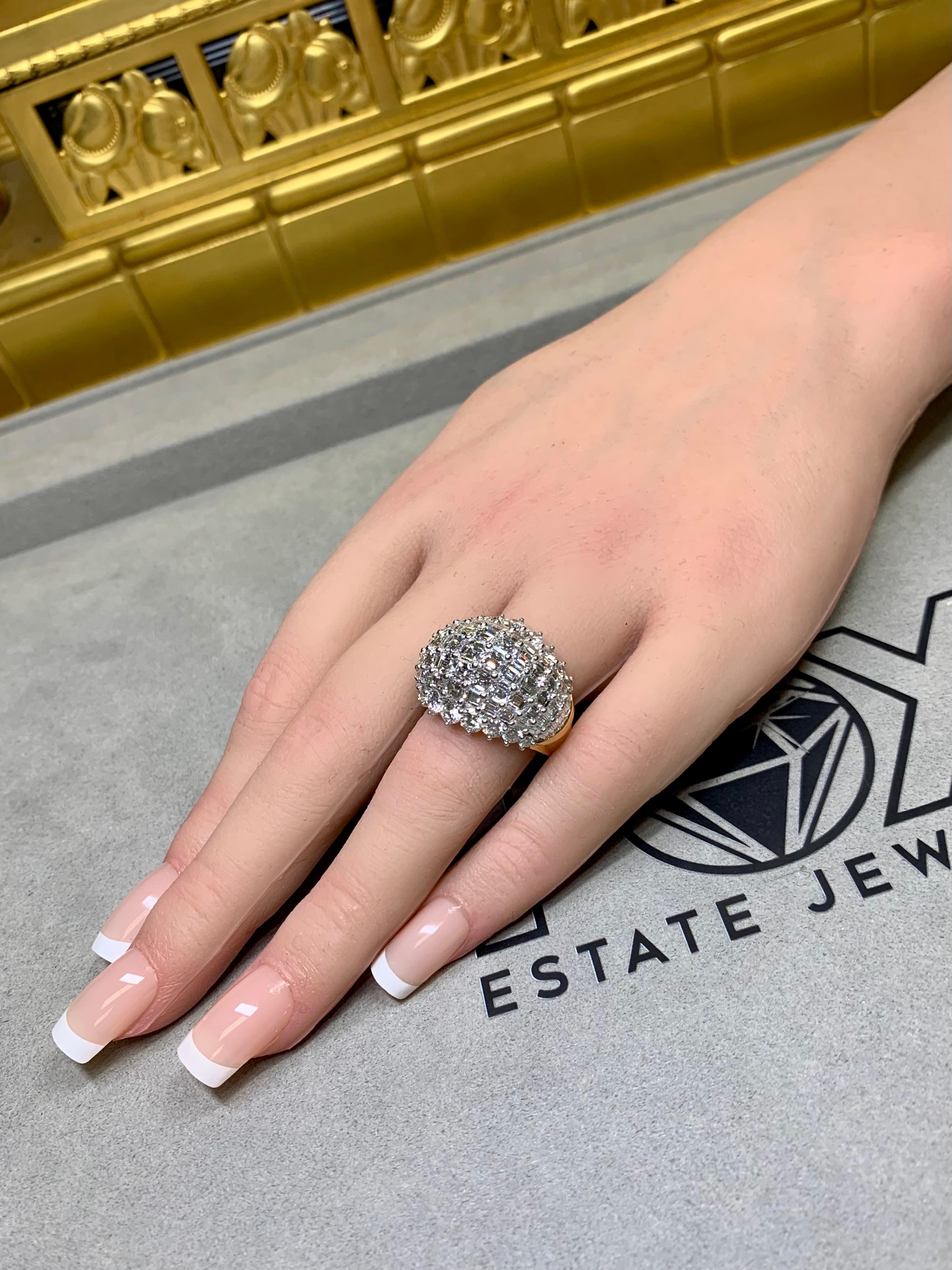 OSCAR HEYMAN 18K Platinum Baguette Round Carré Diamond Dome Cocktail Ring 11ct For Sale 6