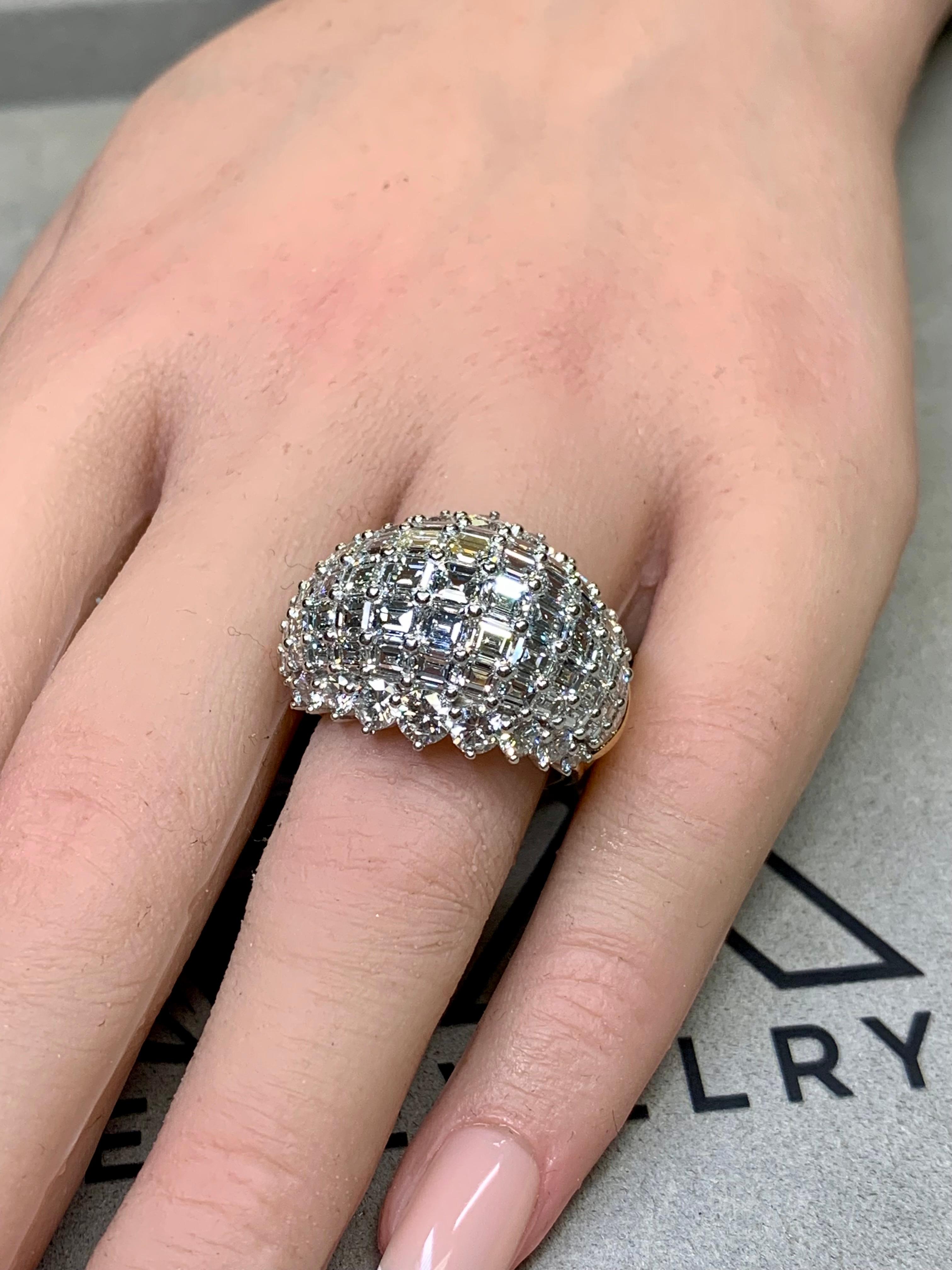 OSCAR HEYMAN 18K Platinum Baguette Round Carré Diamond Dome Cocktail Ring 11ct For Sale 7