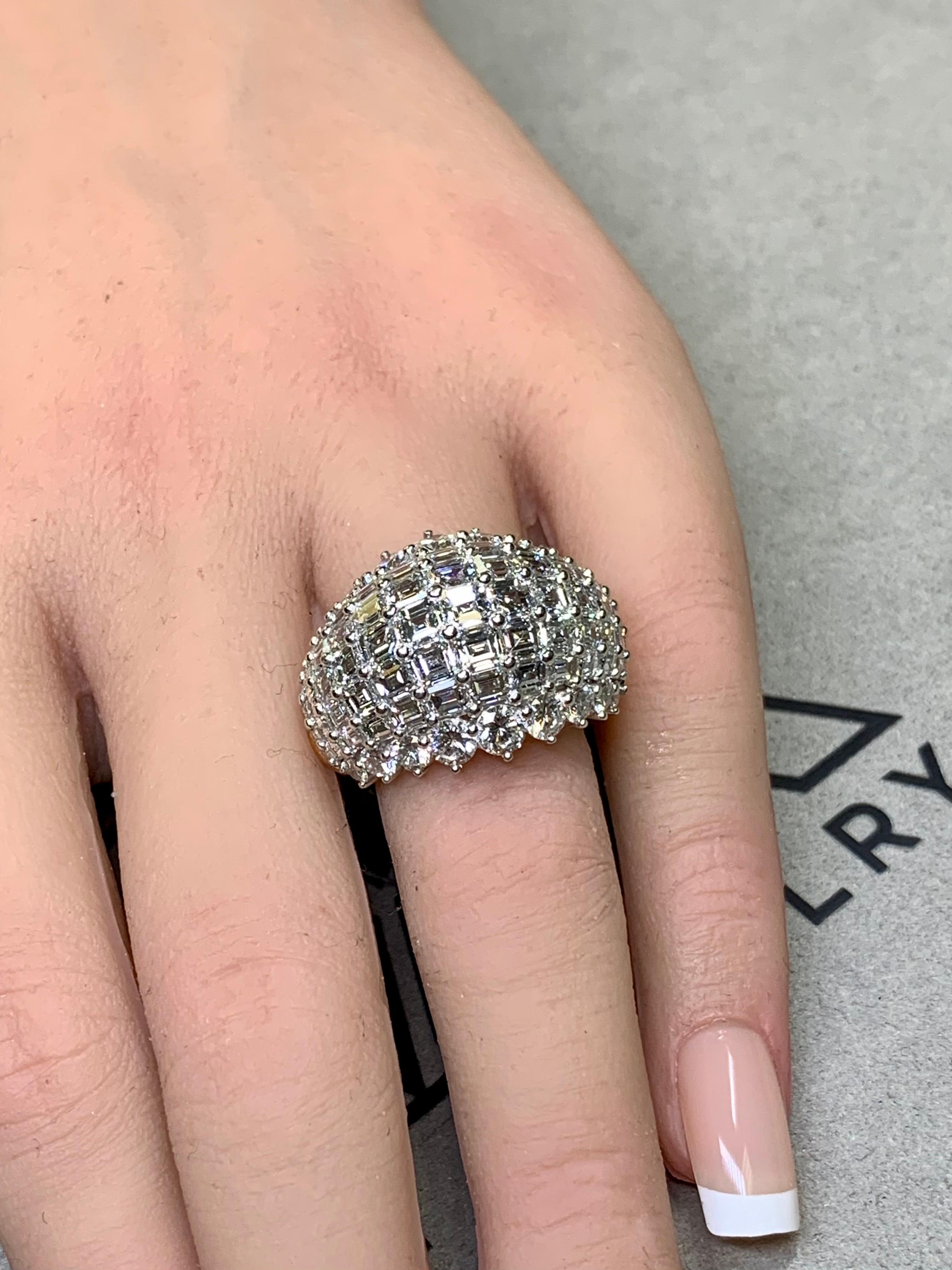 OSCAR HEYMAN 18K Platinum Baguette Round Carré Diamond Dome Cocktail Ring 11ct For Sale 8