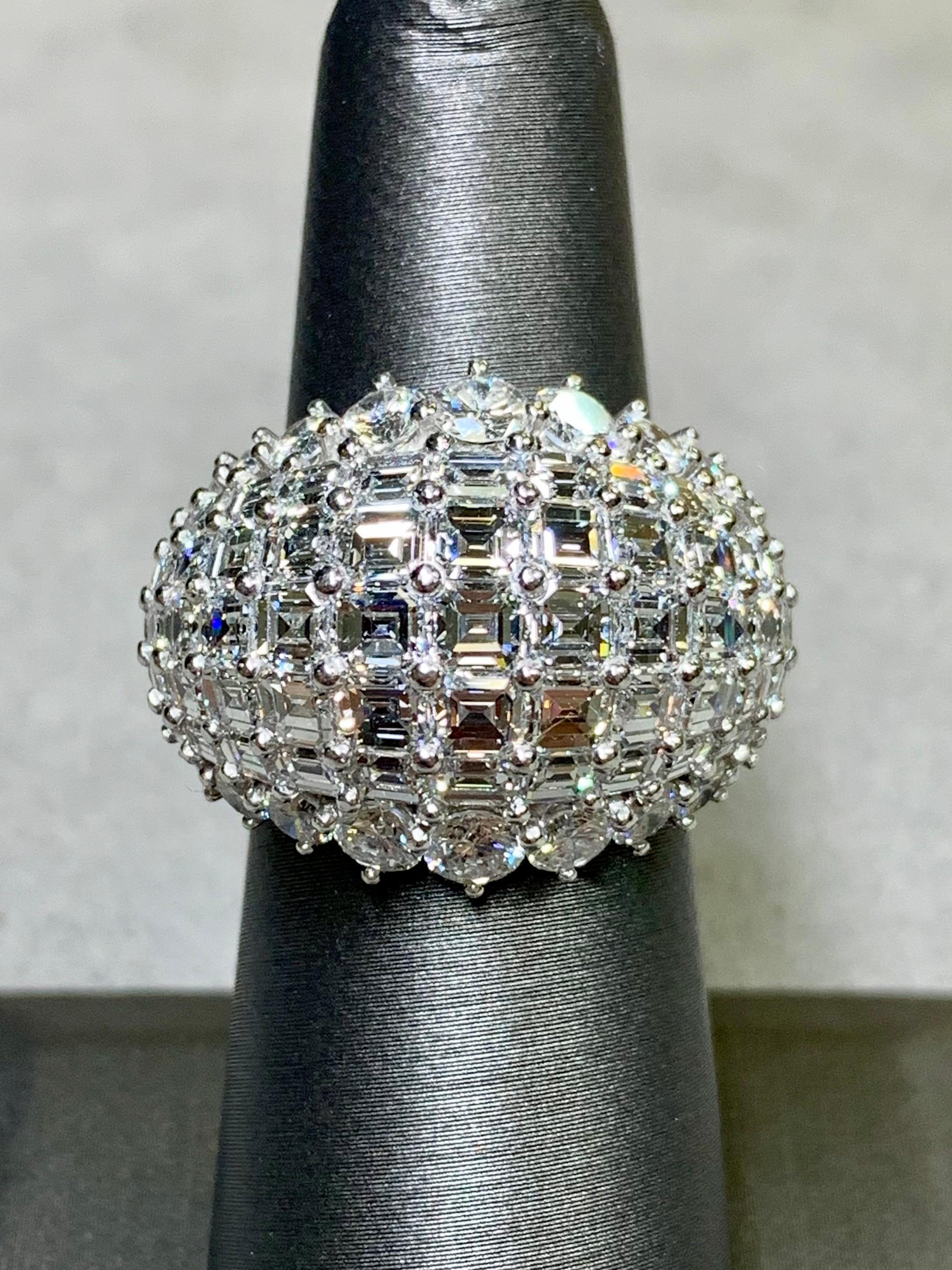 OSCAR HEYMAN 18K Platinum Baguette Round Carré Diamond Dome Cocktail Ring 11ct For Sale 10