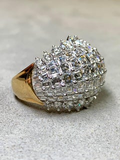 OSCAR HEYMAN 18K Platinum Baguette Round Carré Diamond Dome Cocktail Ring 11ct