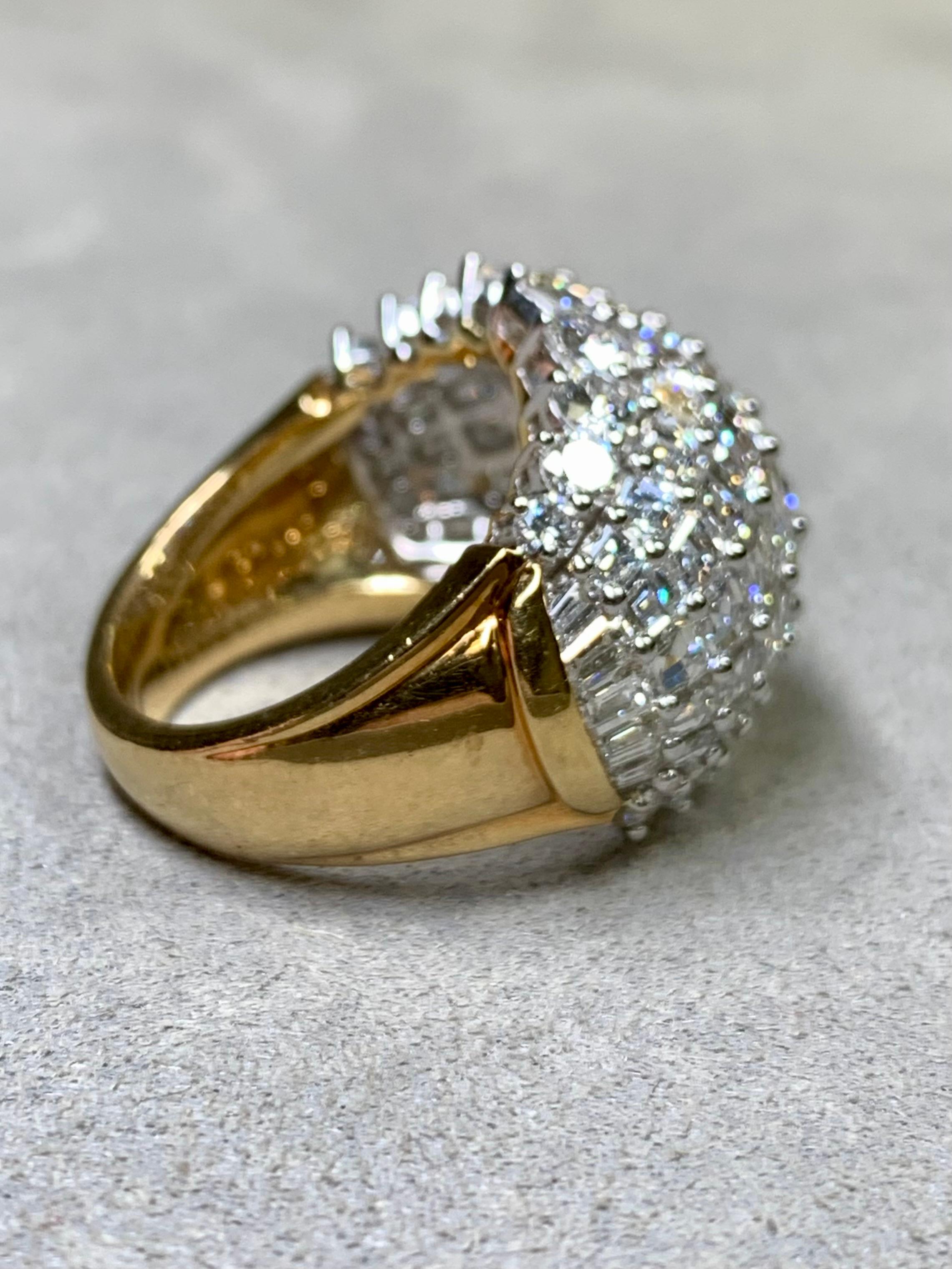 Contemporary OSCAR HEYMAN 18K Platinum Baguette Round Carré Diamond Dome Cocktail Ring 11ct For Sale