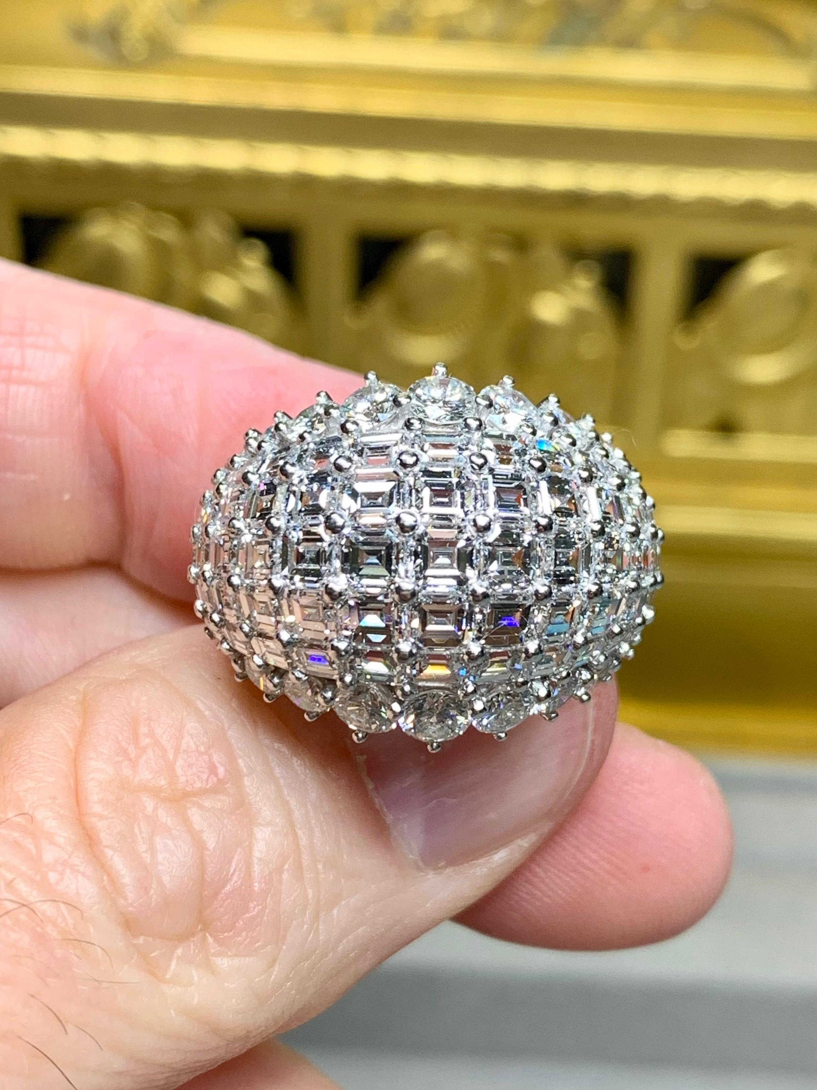OSCAR HEYMAN 18K Platinum Baguette Round Carré Diamond Dome Cocktail Ring 11ct For Sale 1